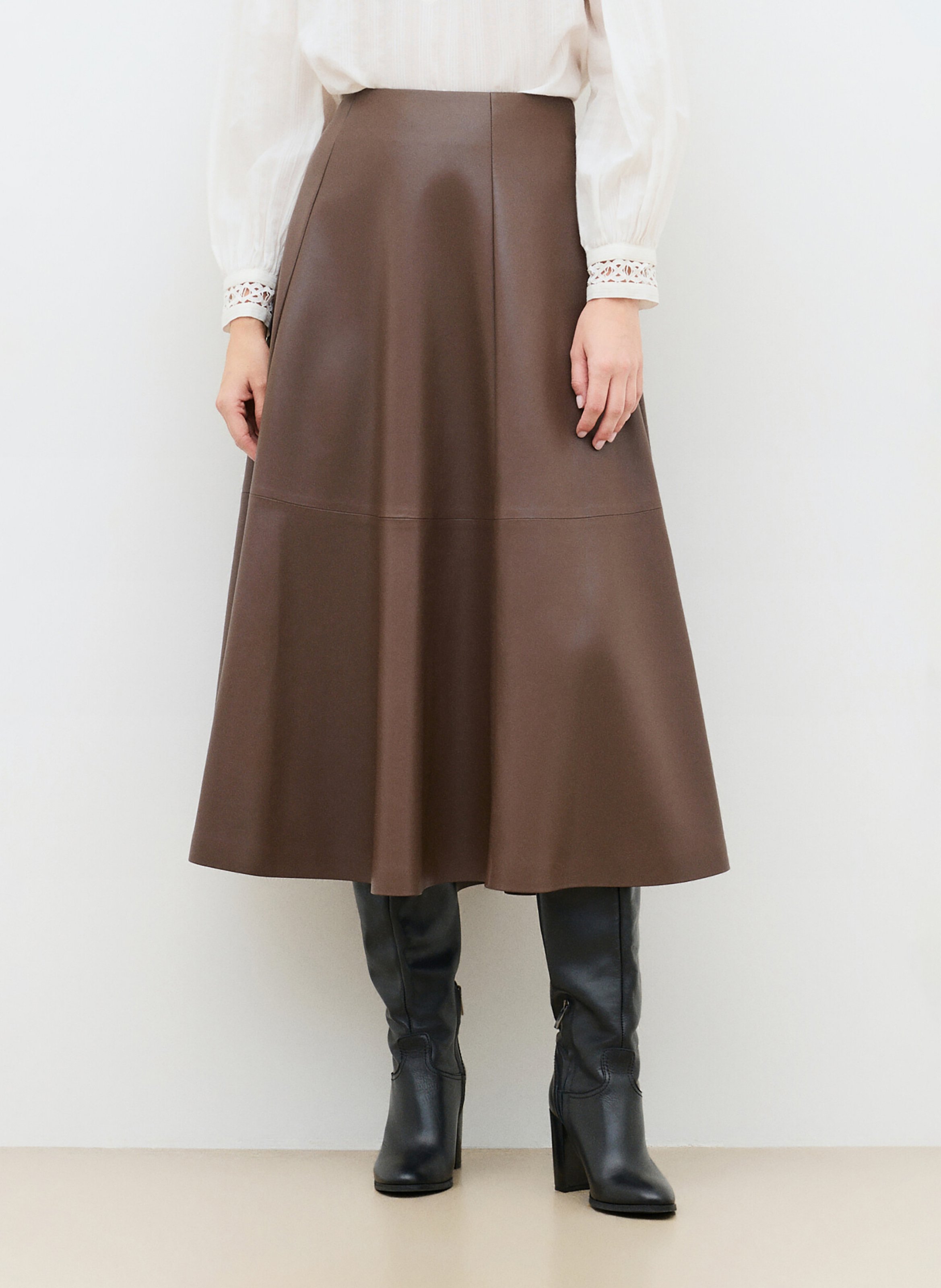 Flared midi skirt CAROLL Brown