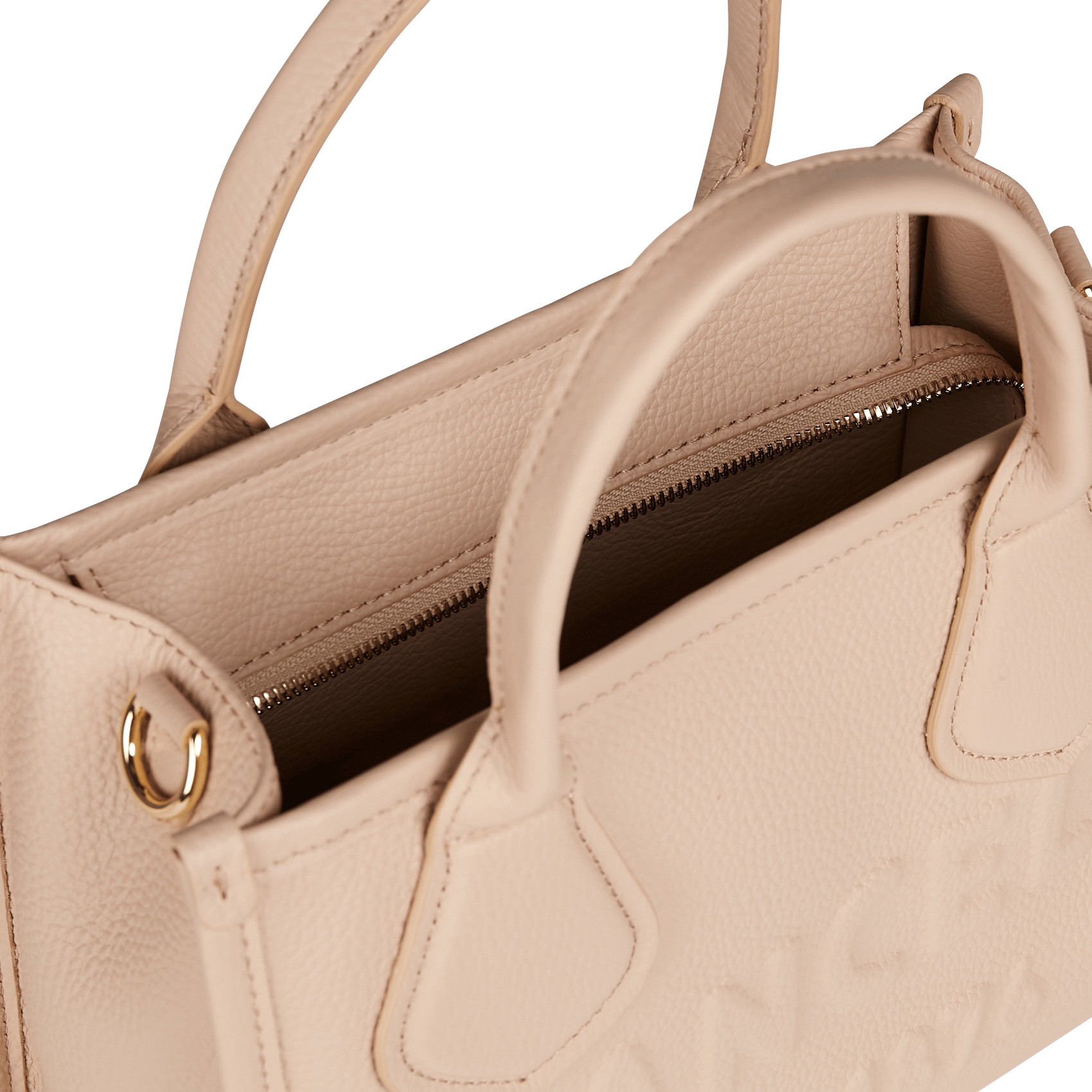 Handtasche aus genarbtem Leder mit Logoprägung Beige