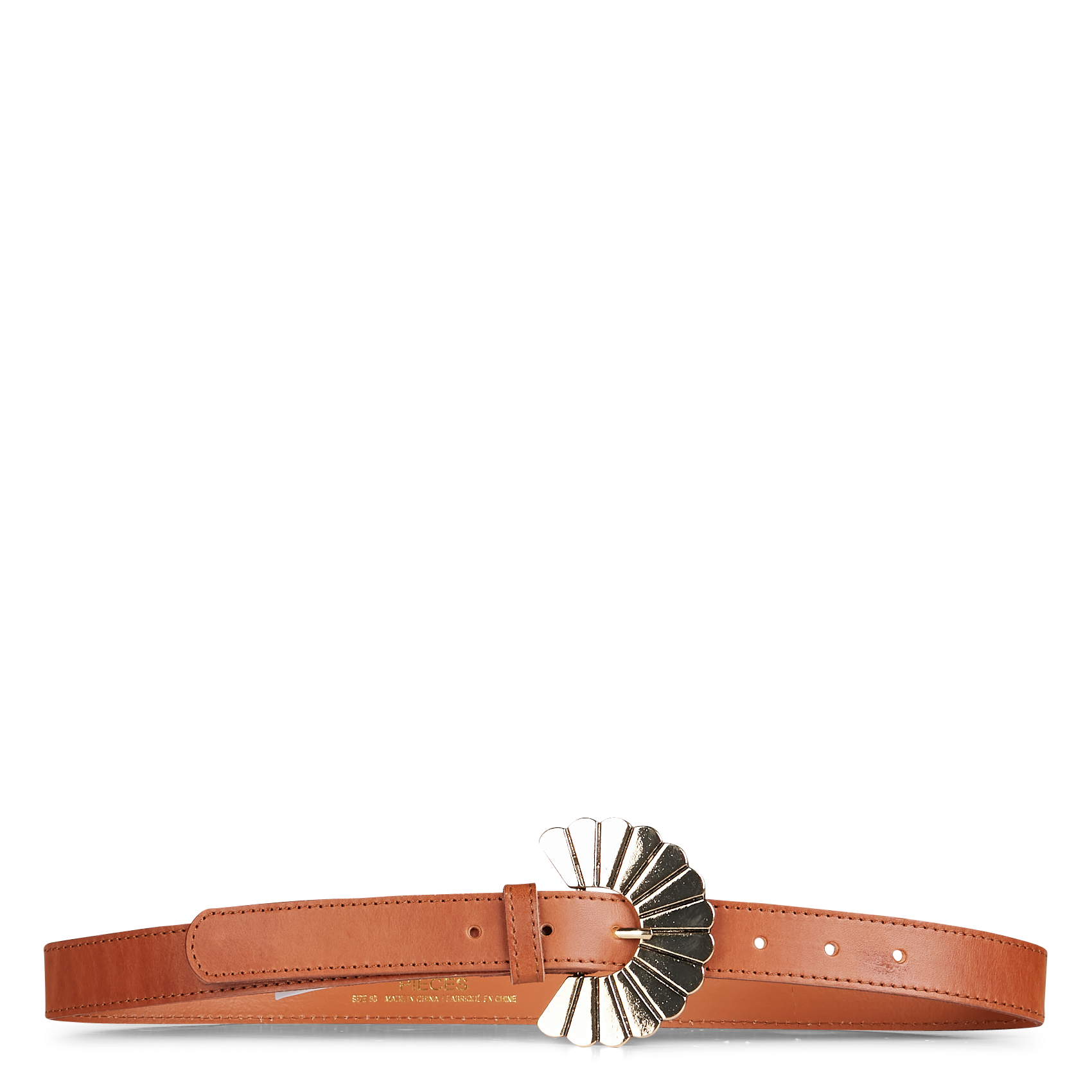 Leather belt with stylish buckle PIECES Brown