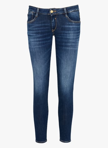 Jean flare taille basse bleu foncé délavé à taille effilochée Jean flare taille basse bleu foncé délavé à taille effilochée