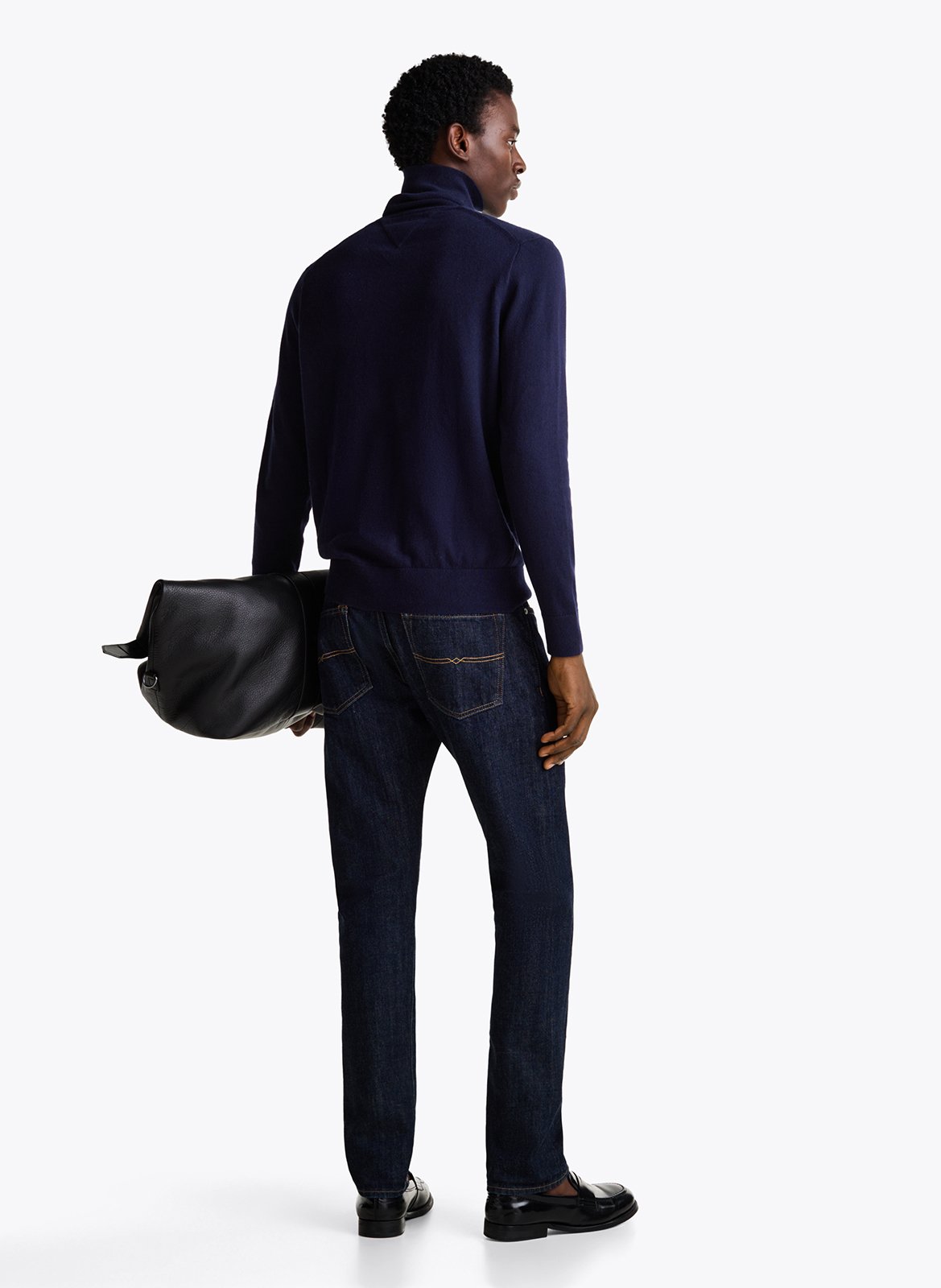 Regular-fit organic cotton-blend turtleneck Blue