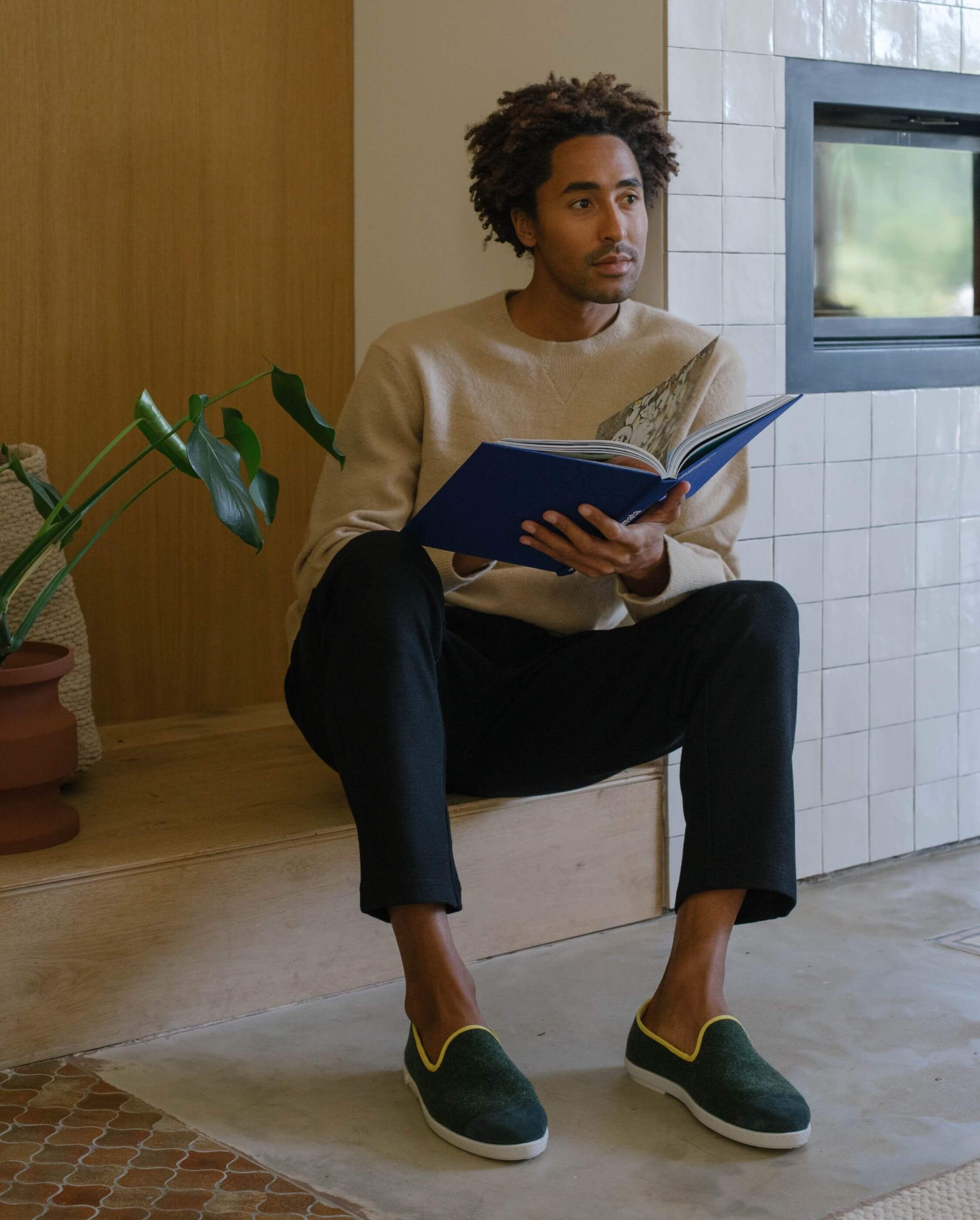 Men's wool slipper, green yellow ANGARDE Green