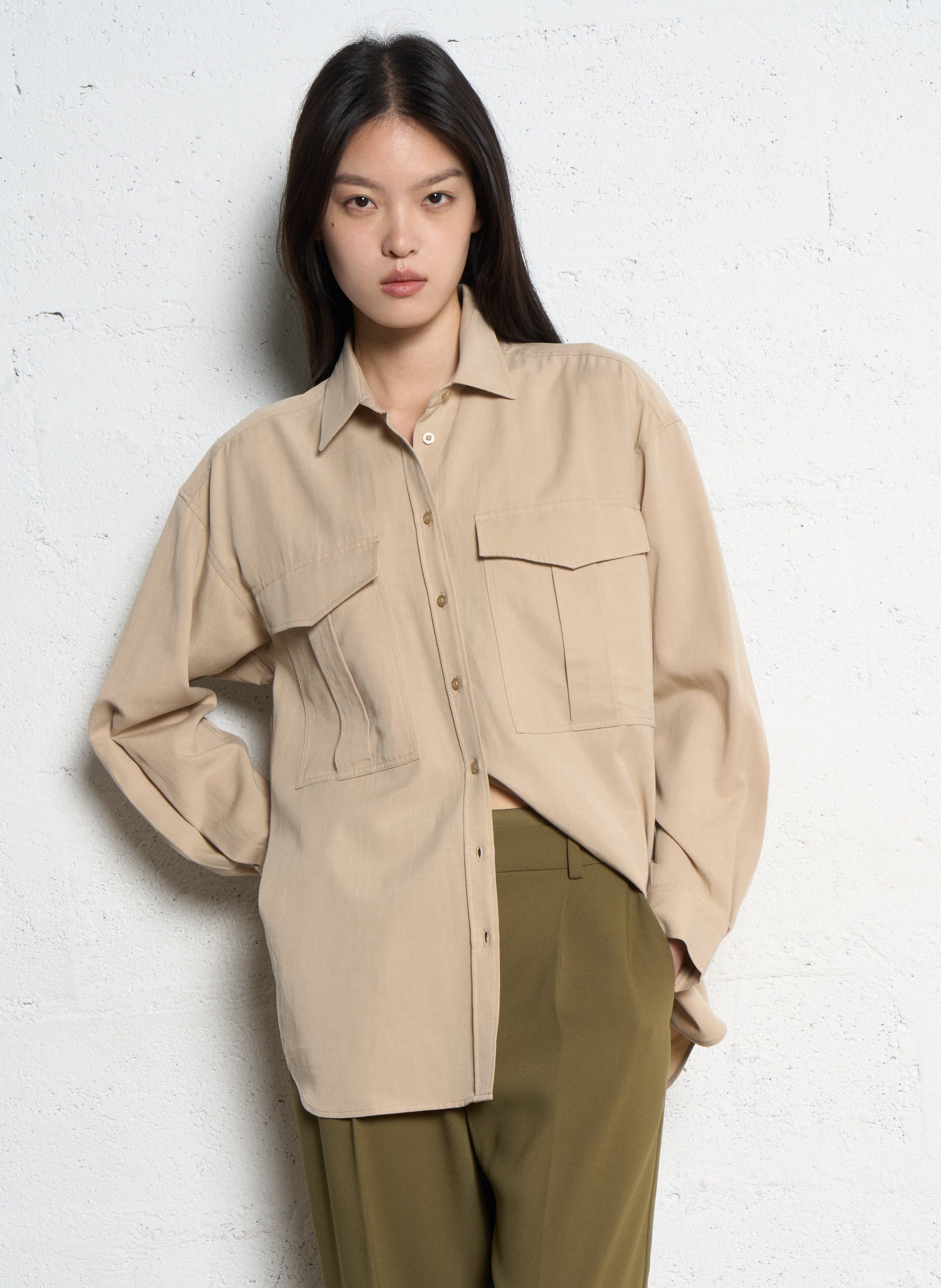 Chemise oversize col classique IKKS Beige