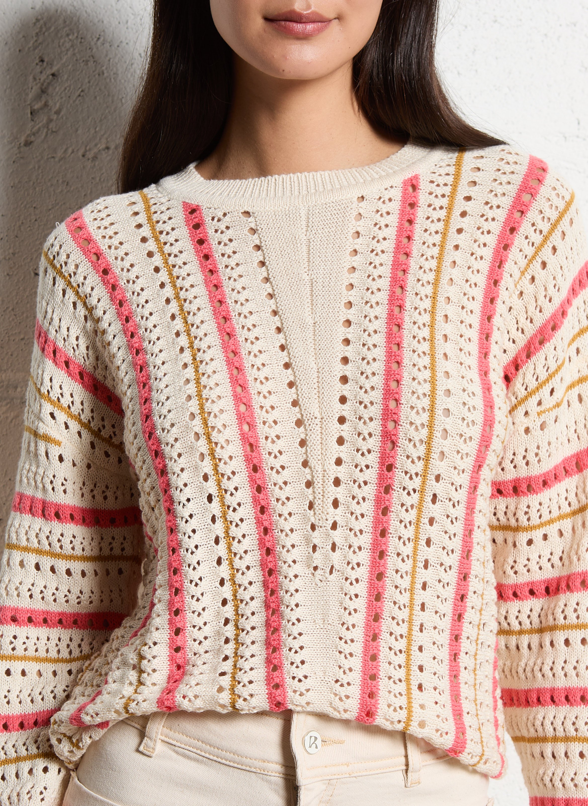 Pull col rond en coton mélangé VILA Beige
