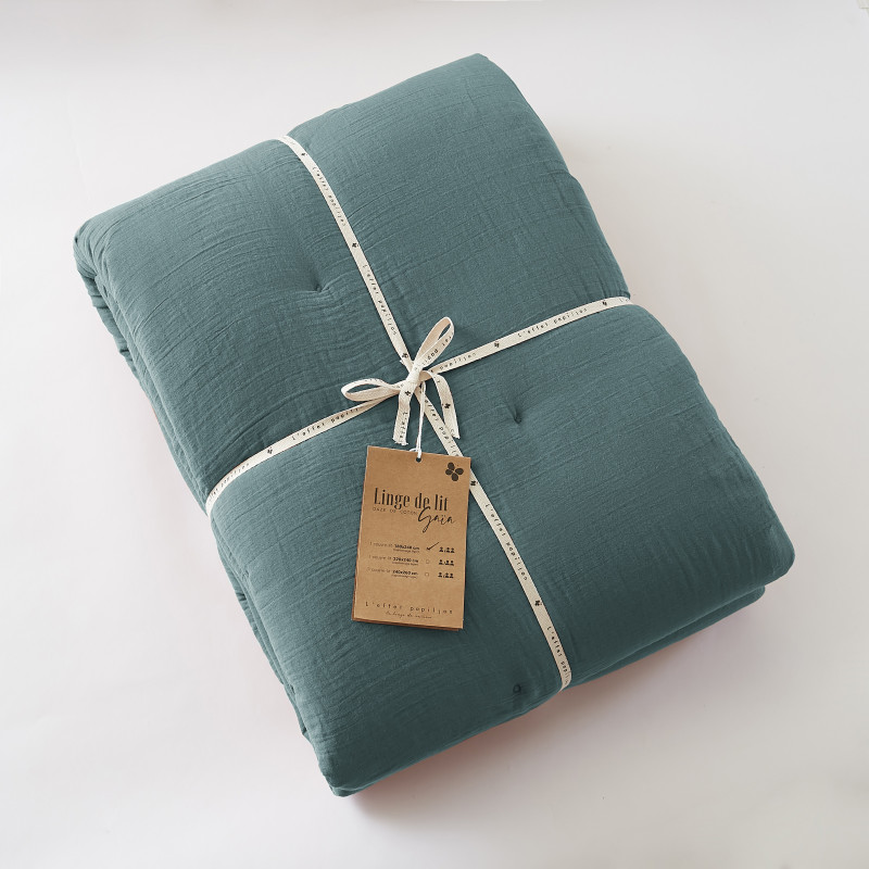 Cotton gauze bedspread or end-of-bed throw L'EFFET PAPILLON Blue