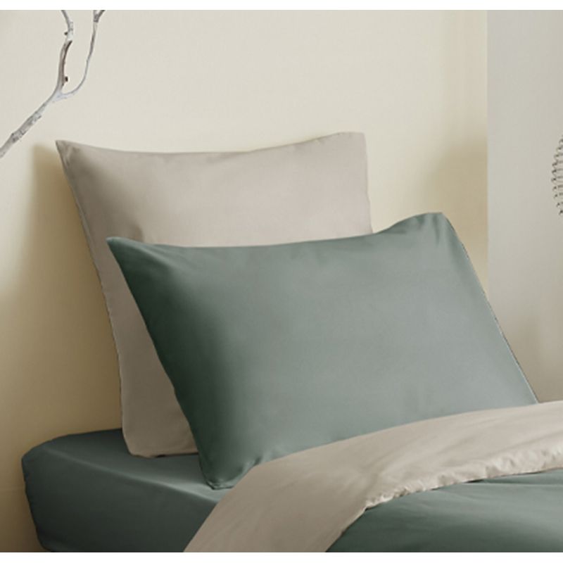 Complete 4-piece eucalyptus/lin reversible duvet cover set for a 90 x 190 cm bed COTON PUR Beige