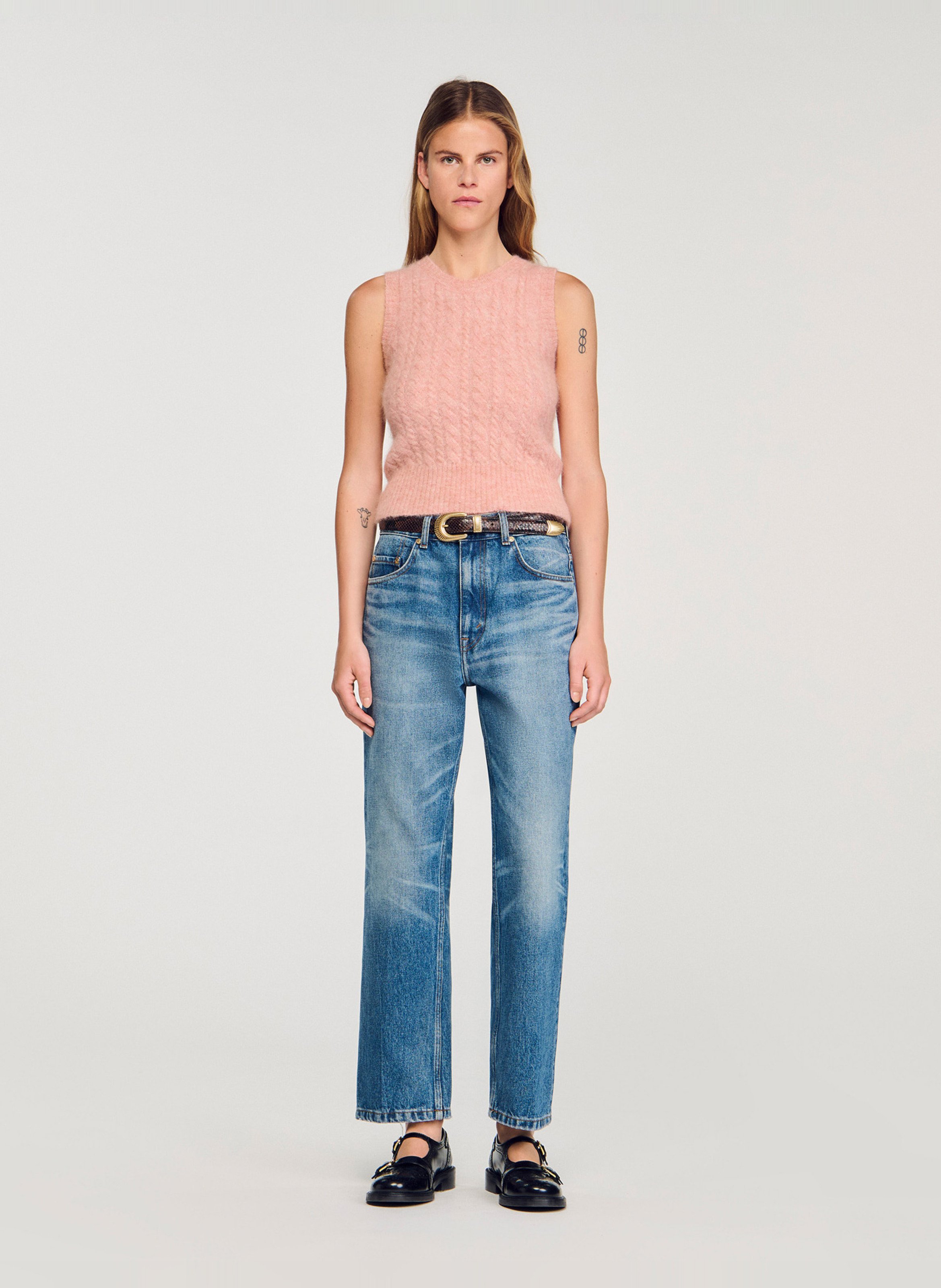 Pull col rond en laine mélangée SANDRO Rose