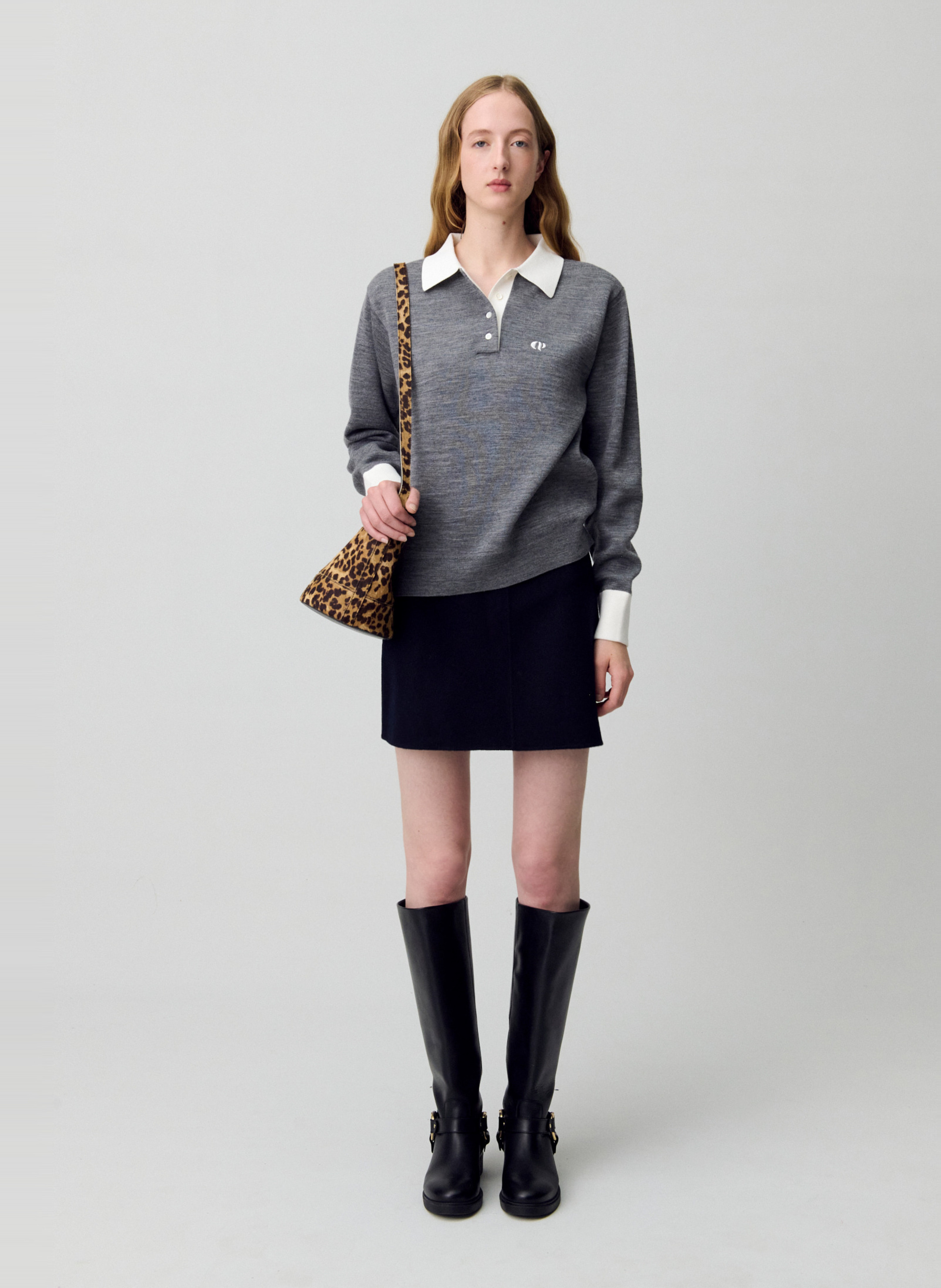 Pull col polo  CLAUDIE PIERLOT Gris