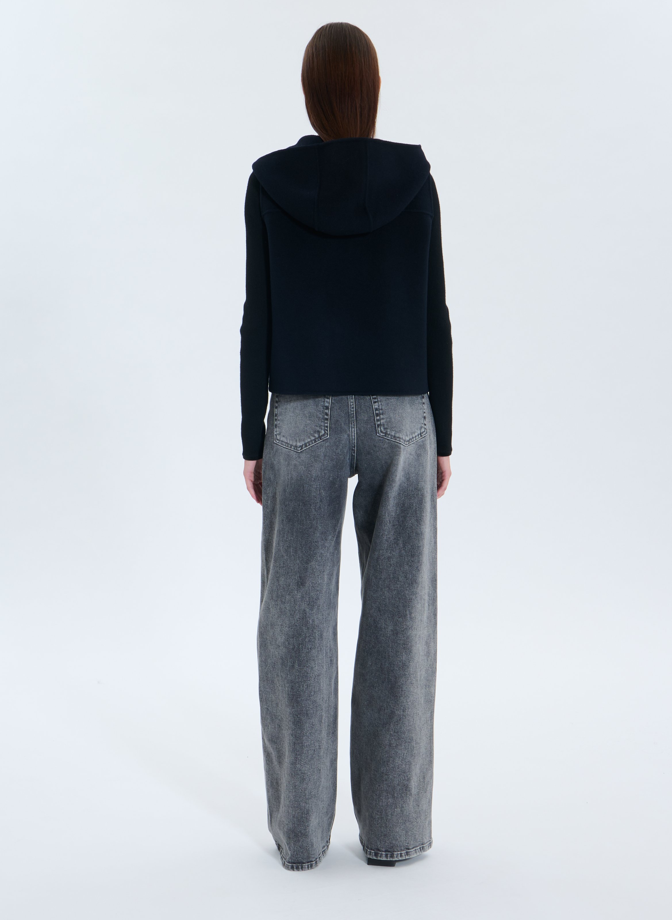 Gilet à capuche droit en laine mélangée ZAPA Bleu