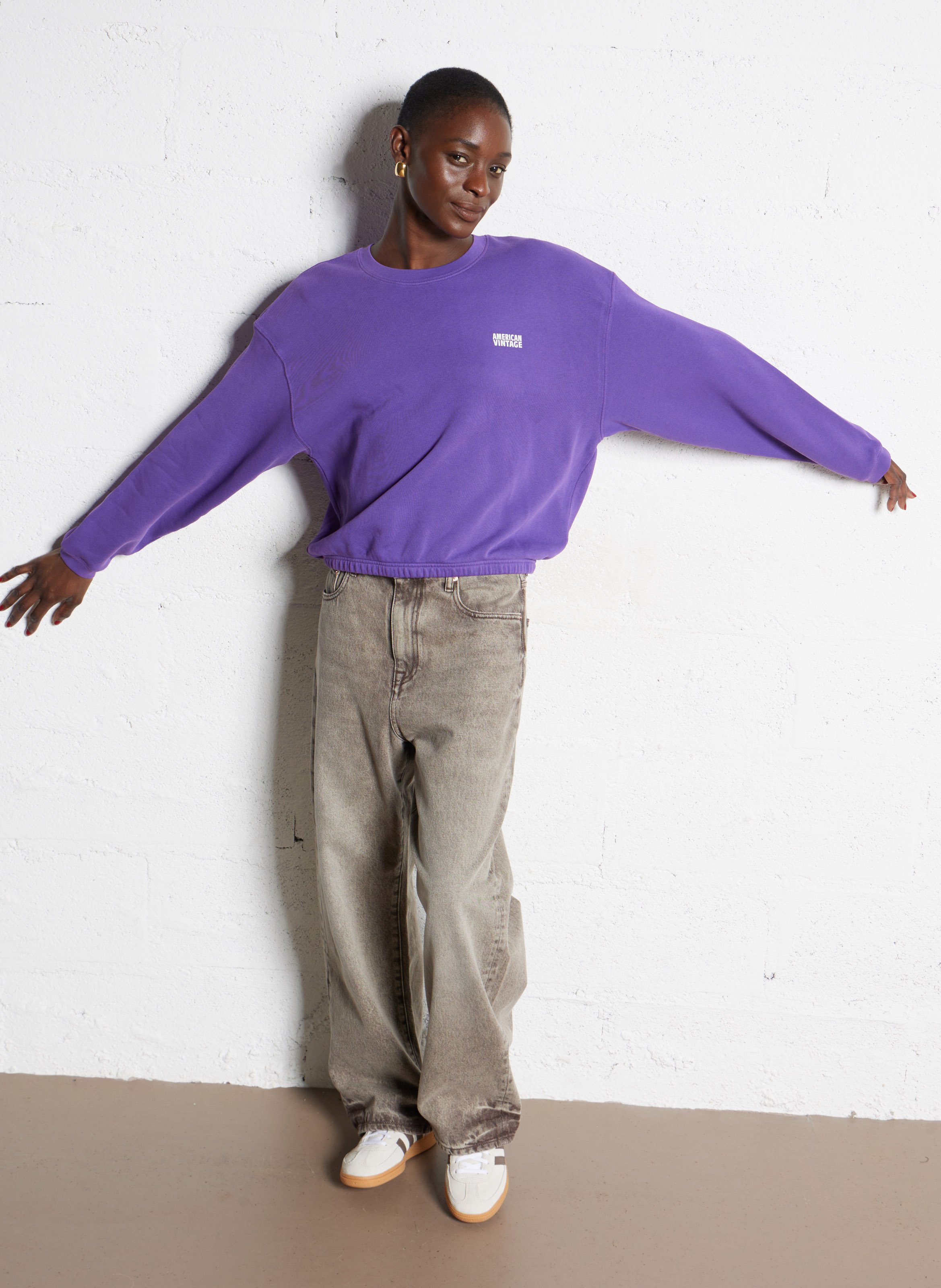 Sweat court col rond en coton mélangé  AMERICAN VINTAGE Violet