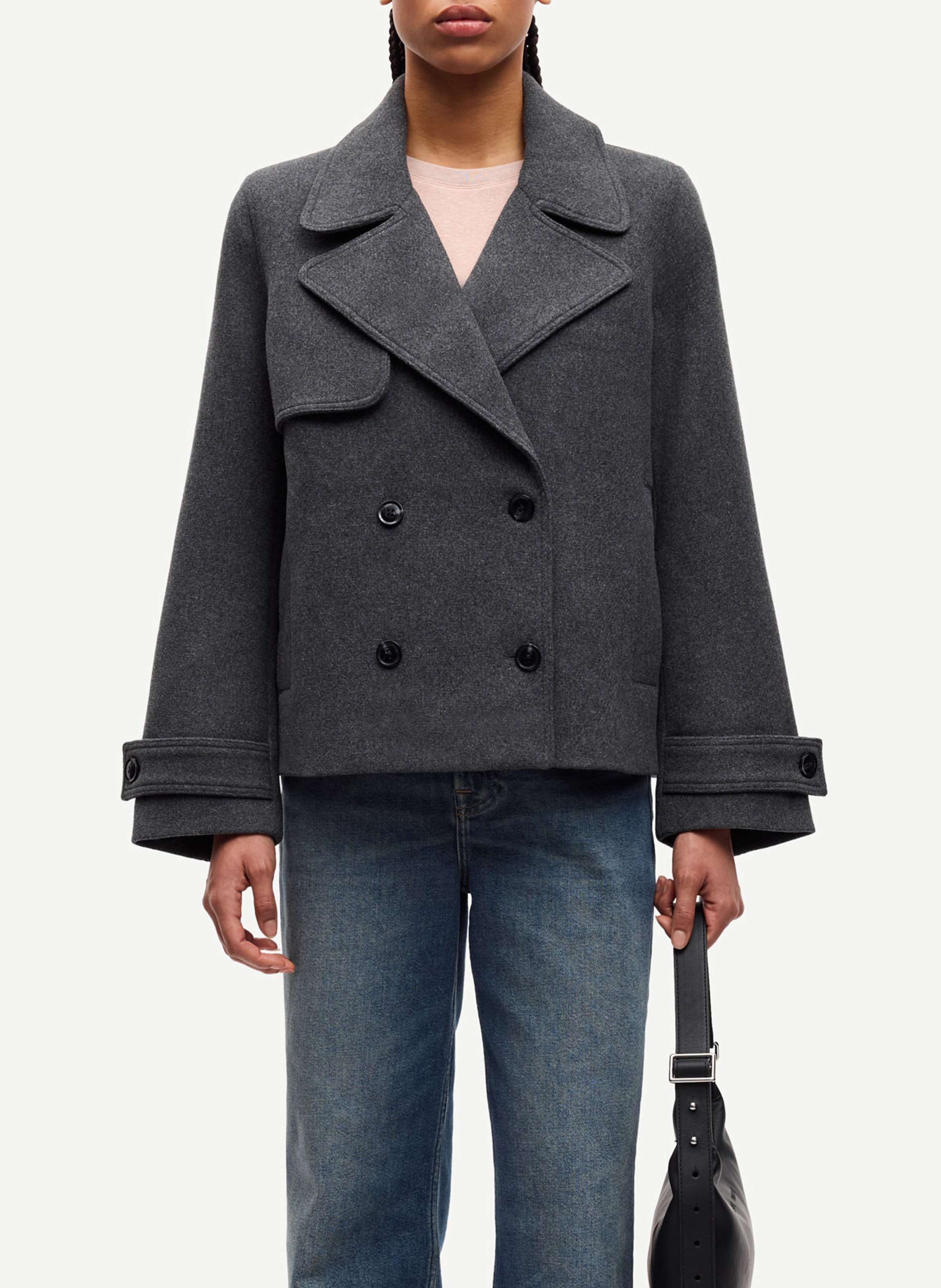 Manteau court en laine mélangée col tailleur SAMSOE SAMSOE Argent