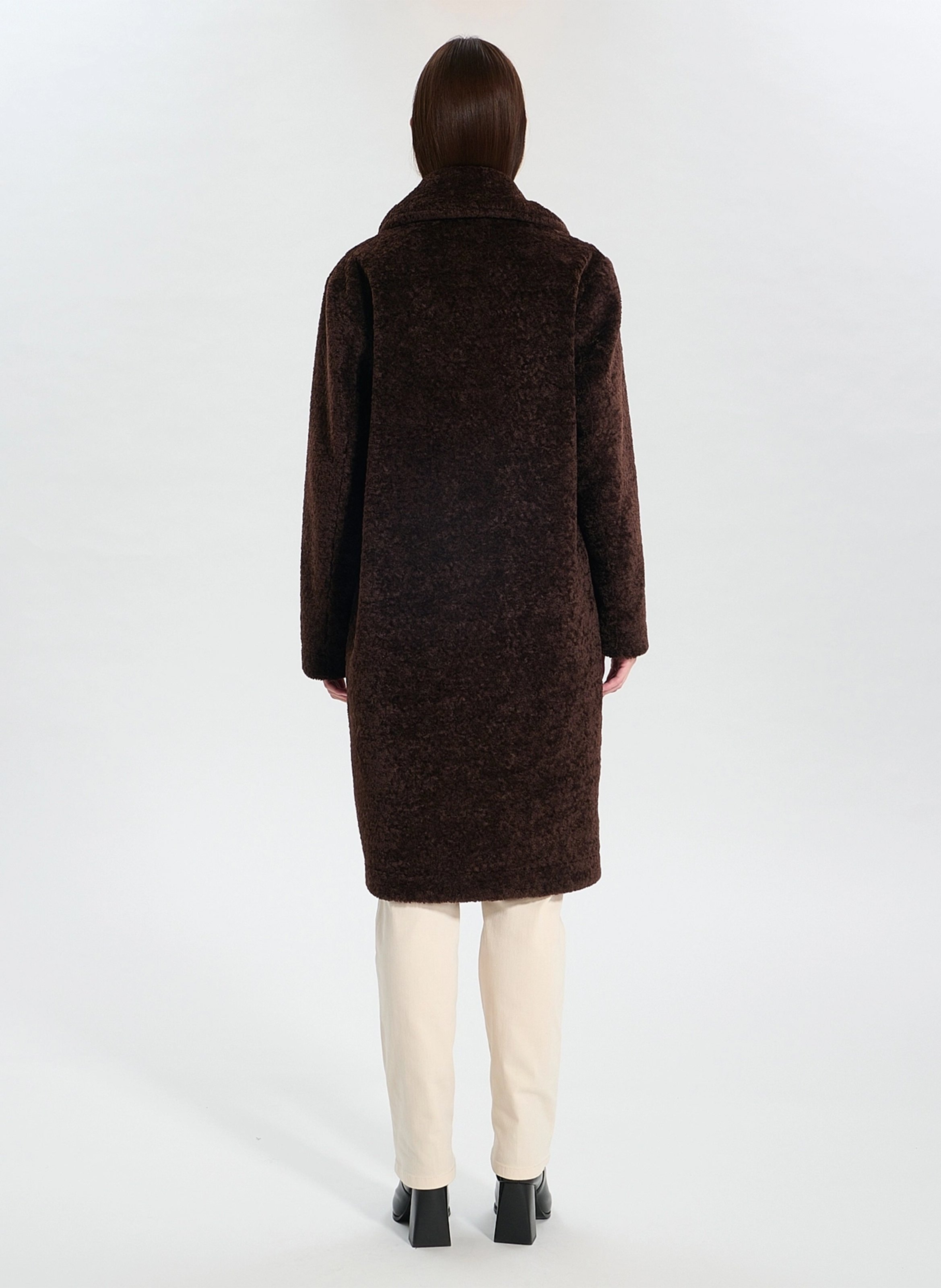 Coat with fur-lined tailored collar ZAPA Brown