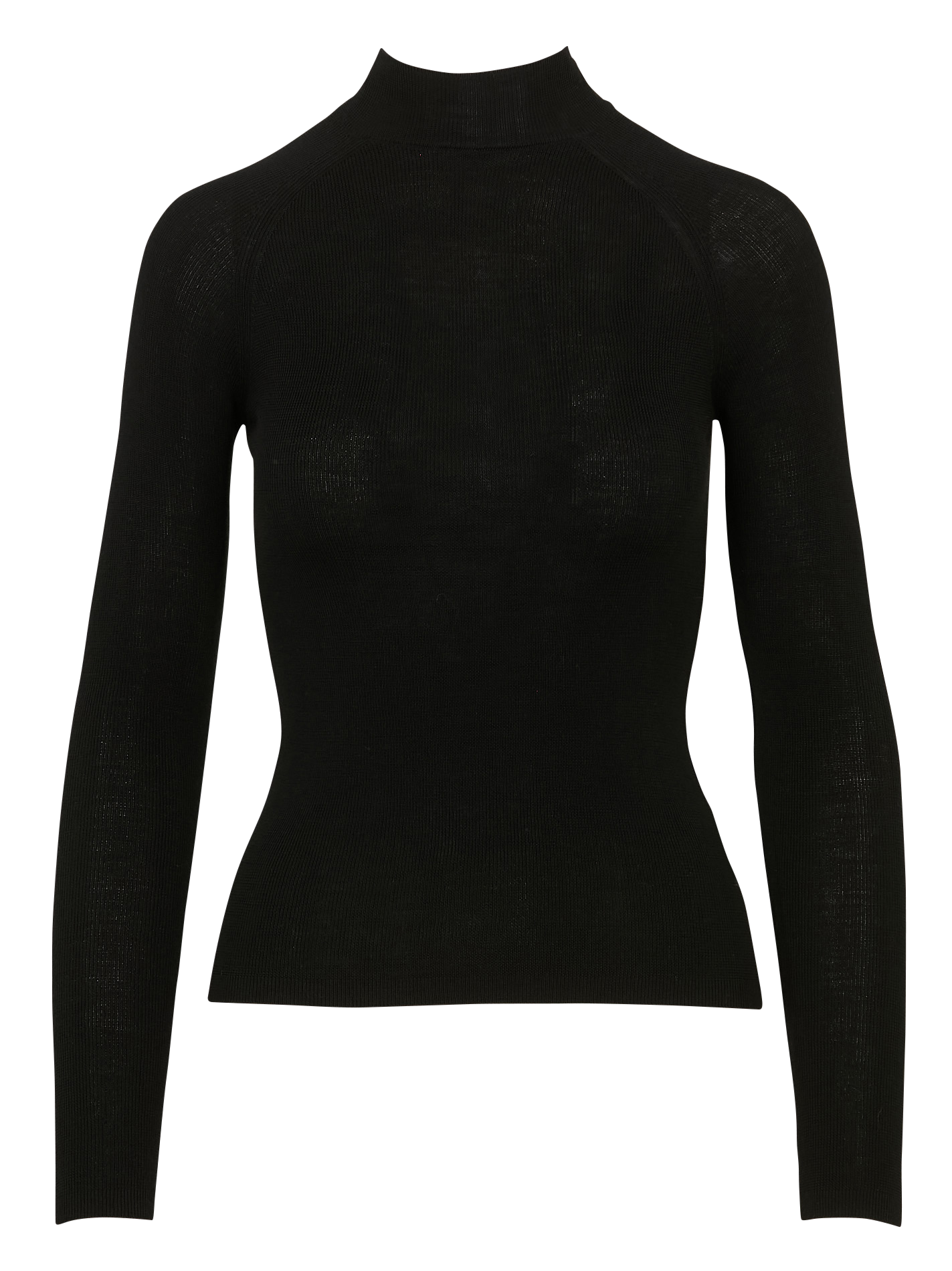 Pull fin col montant en laine et soie MAJESTIC FILATURES Noir
