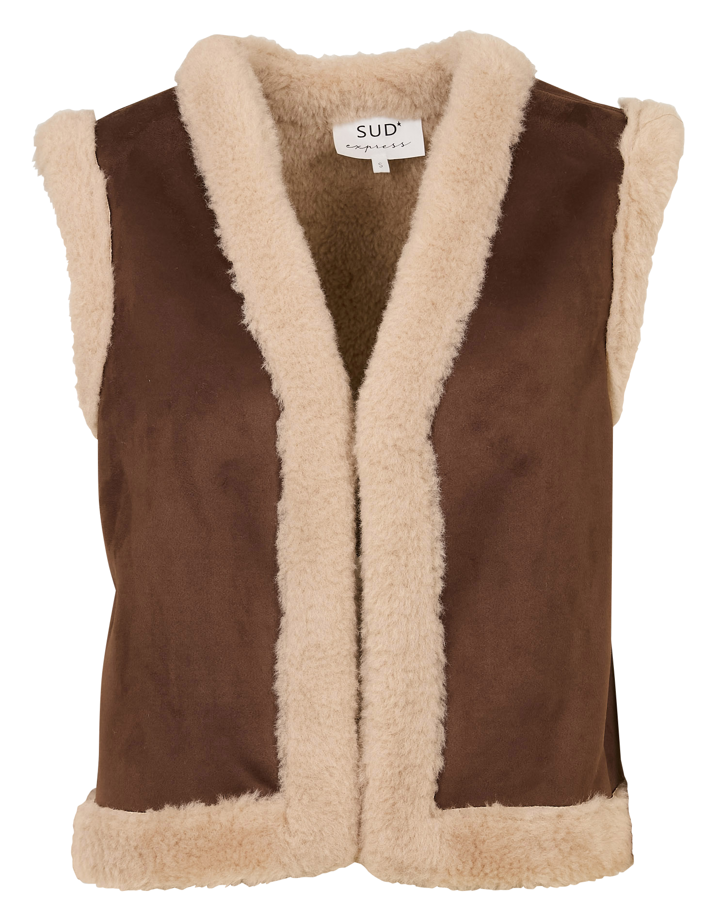 Sleeveless faux shearling vest Brown