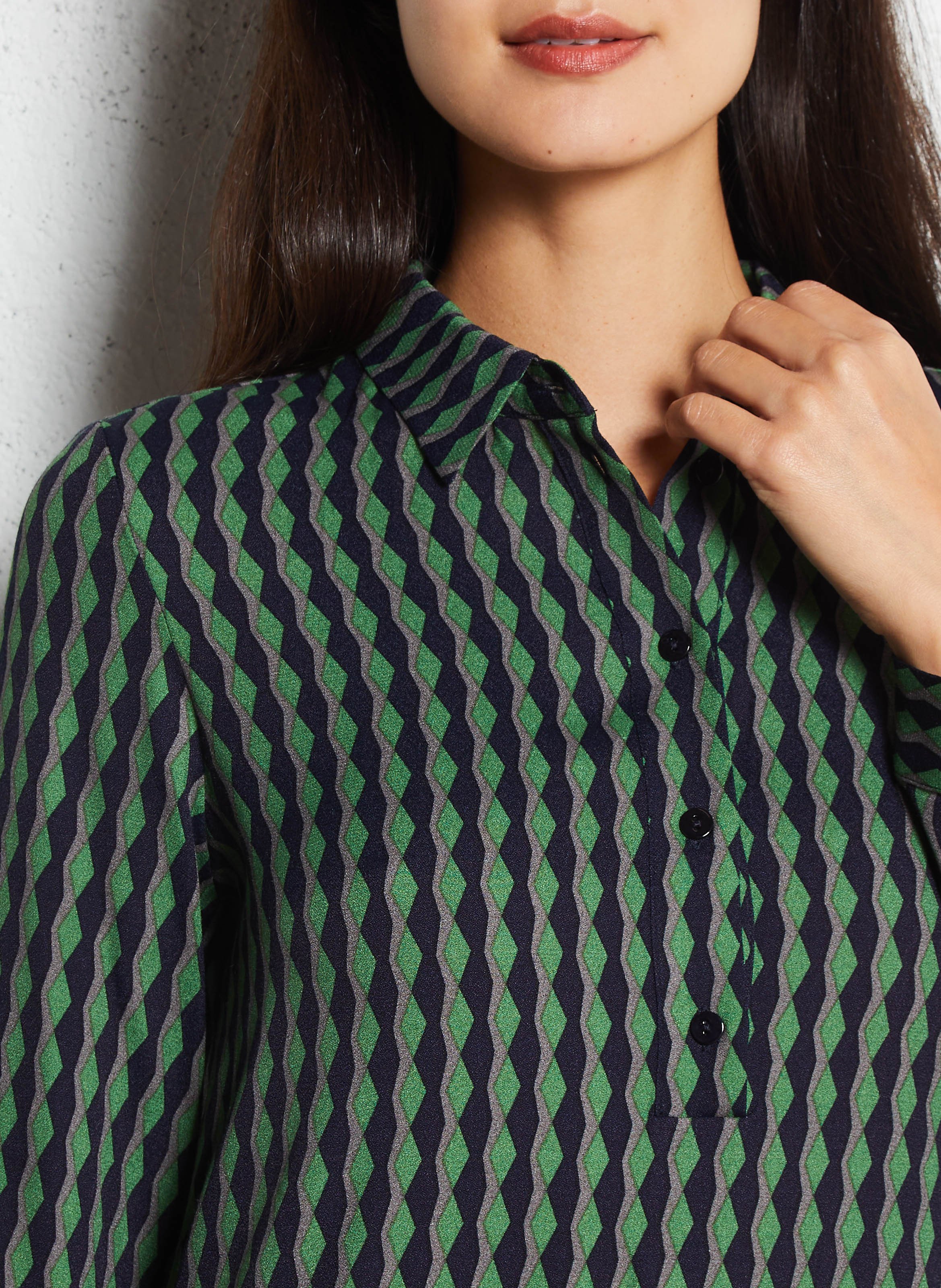 Long dress with classic collar and print NICE THINGS Green