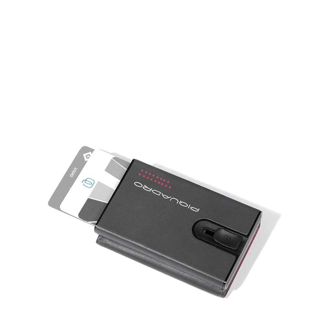 Compact wallet for bills, coins, and credit cards with a sliding system, RFID protection PIQUADRO