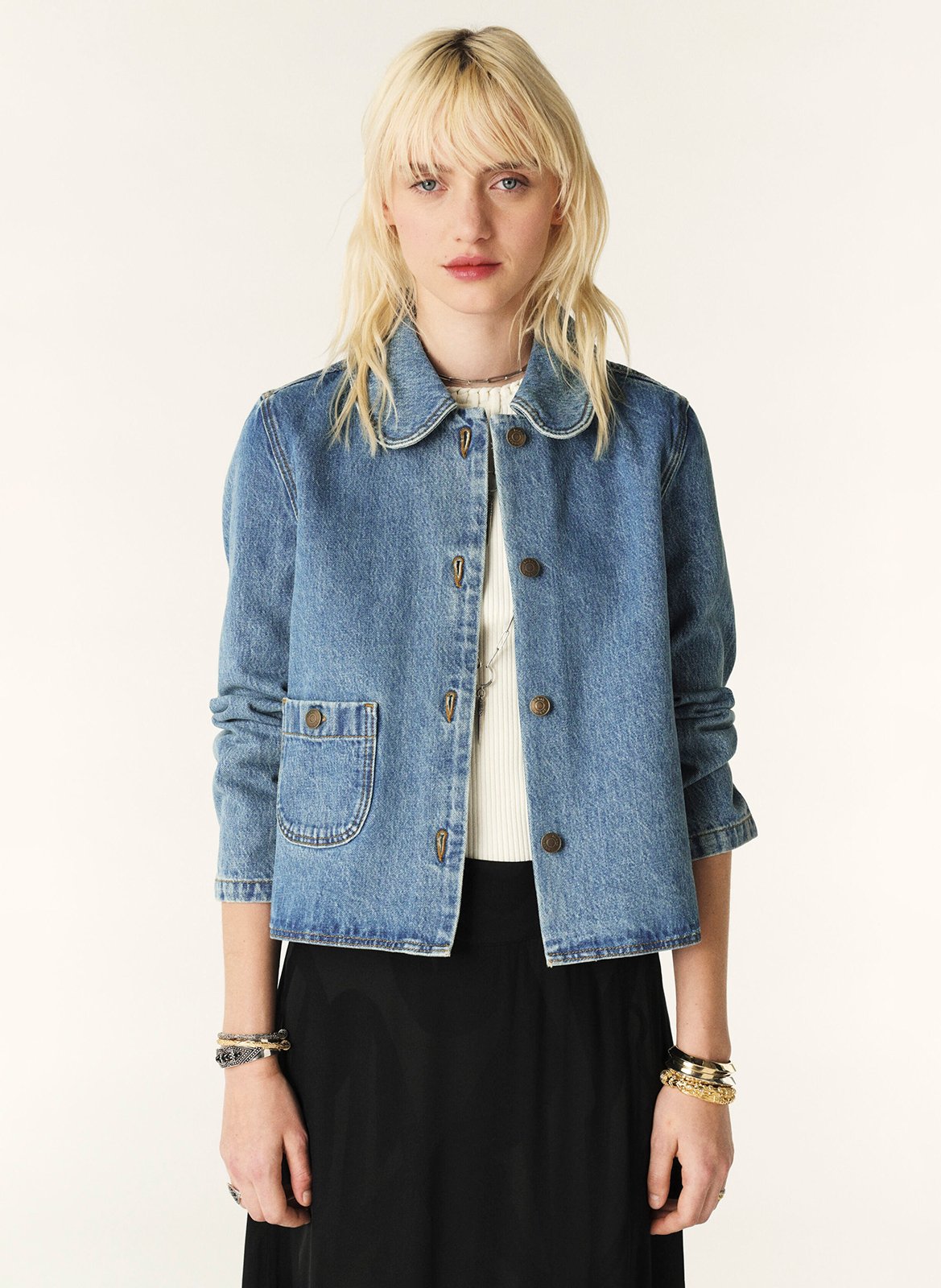 Veste courte en denim délavé BA&SH Bleu