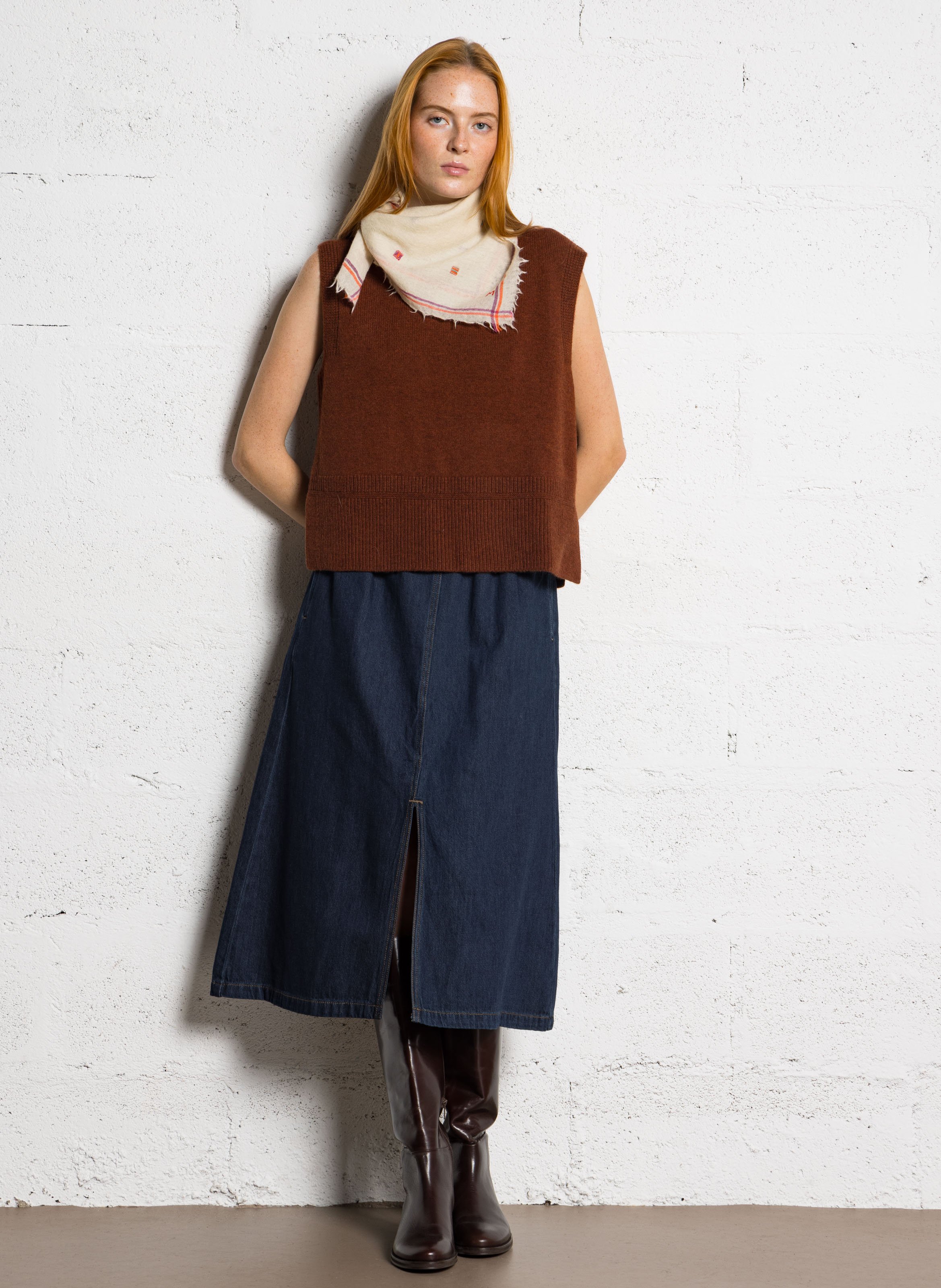 Jean midi en denim de coton MAISON 123 Bleu