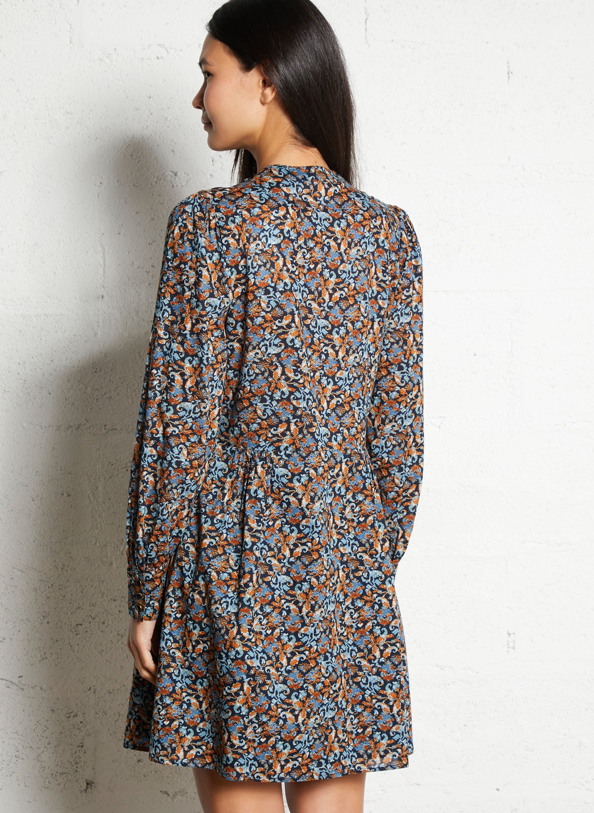 Short printed dress with round neckline I CODE Blue
