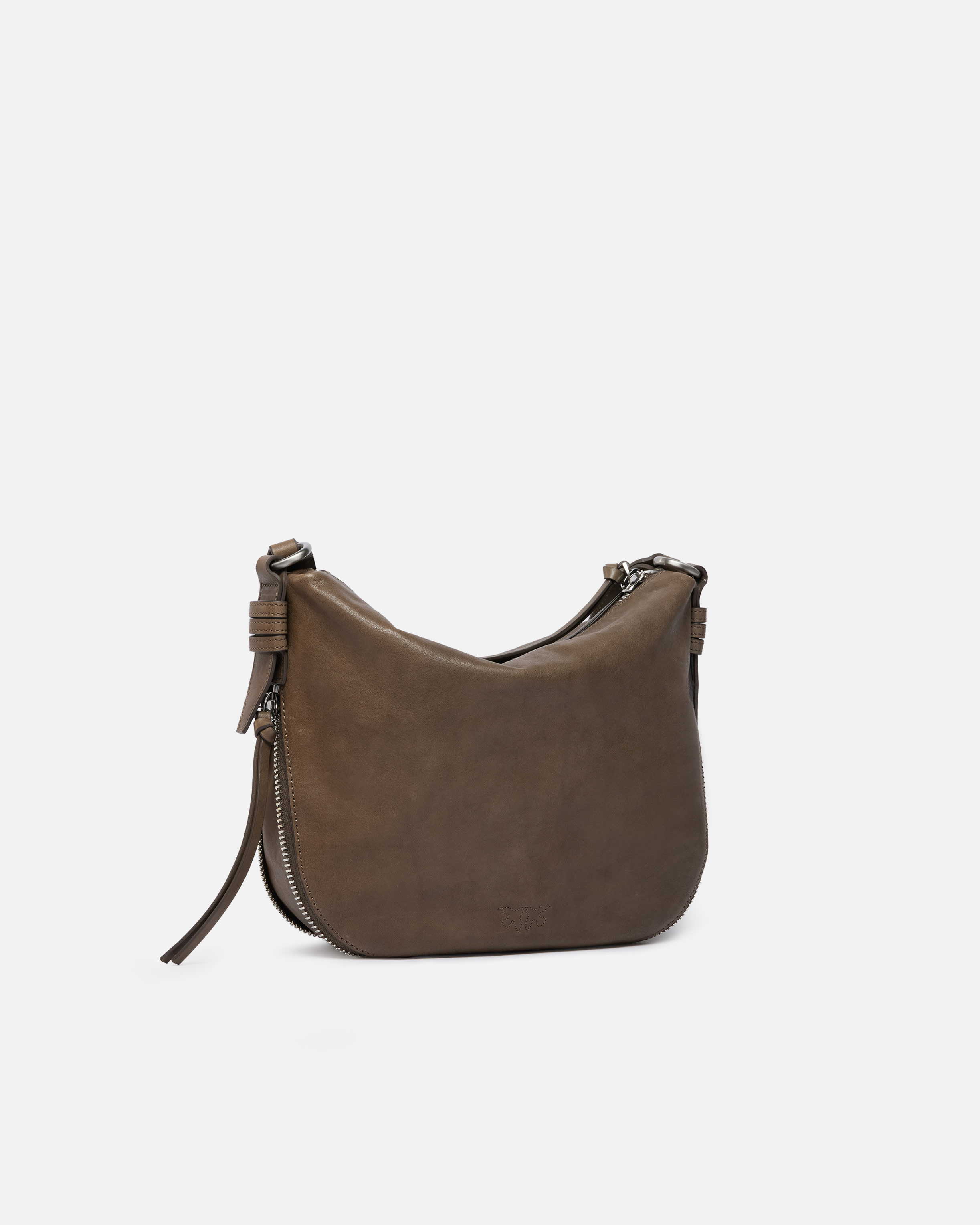 Small shoulder hobo bag in leather with love birds logo PINKO Beige