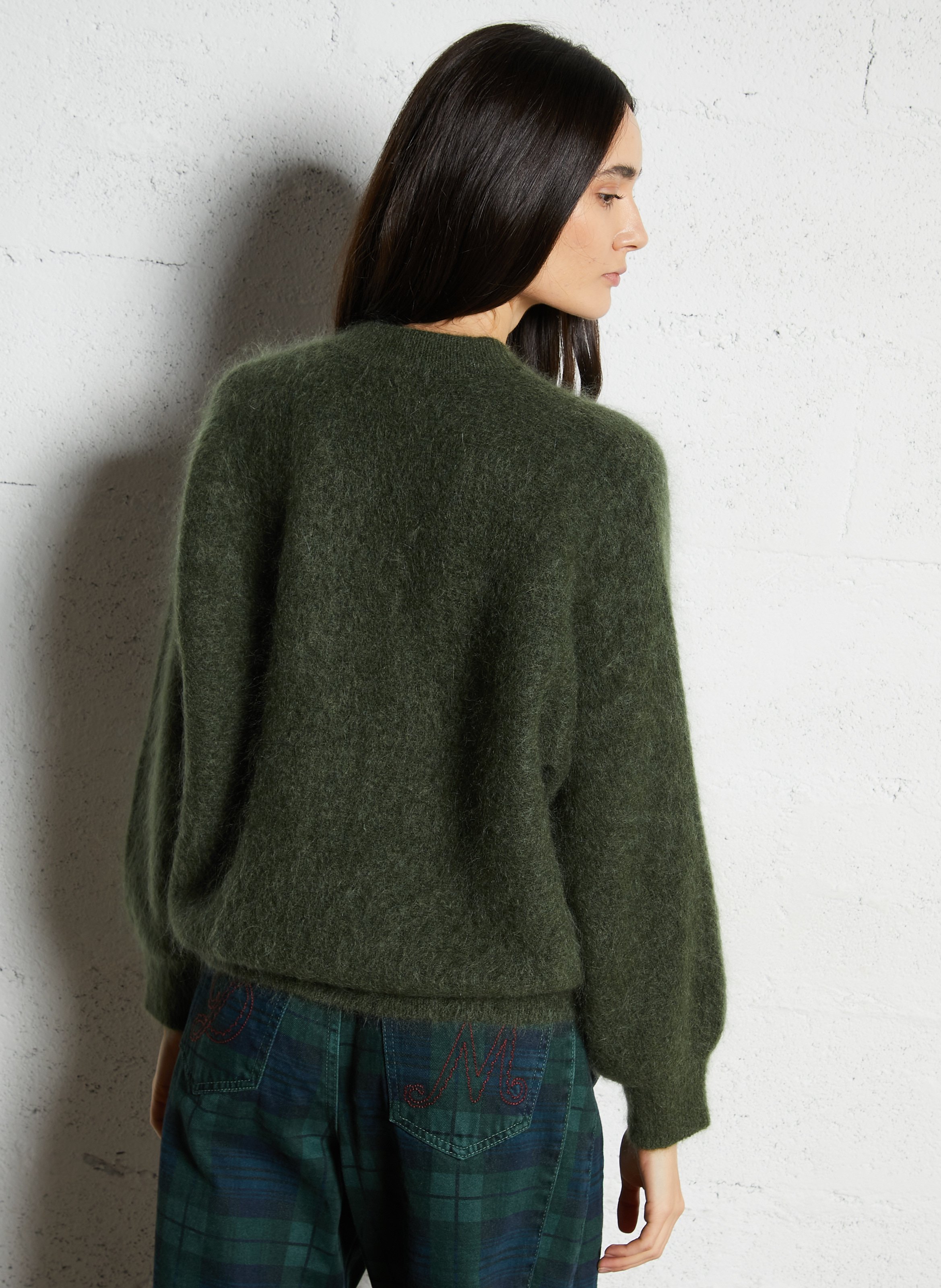 Round-neck mixed-knit cardigan MAISON 123 Green
