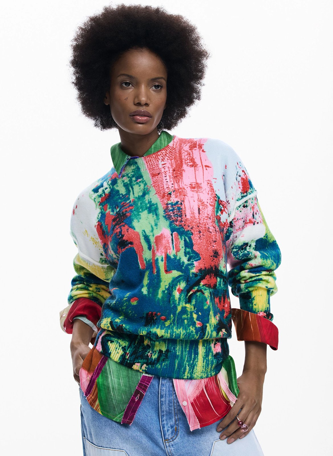 Pull col rond imprimé DESIGUAL Vert