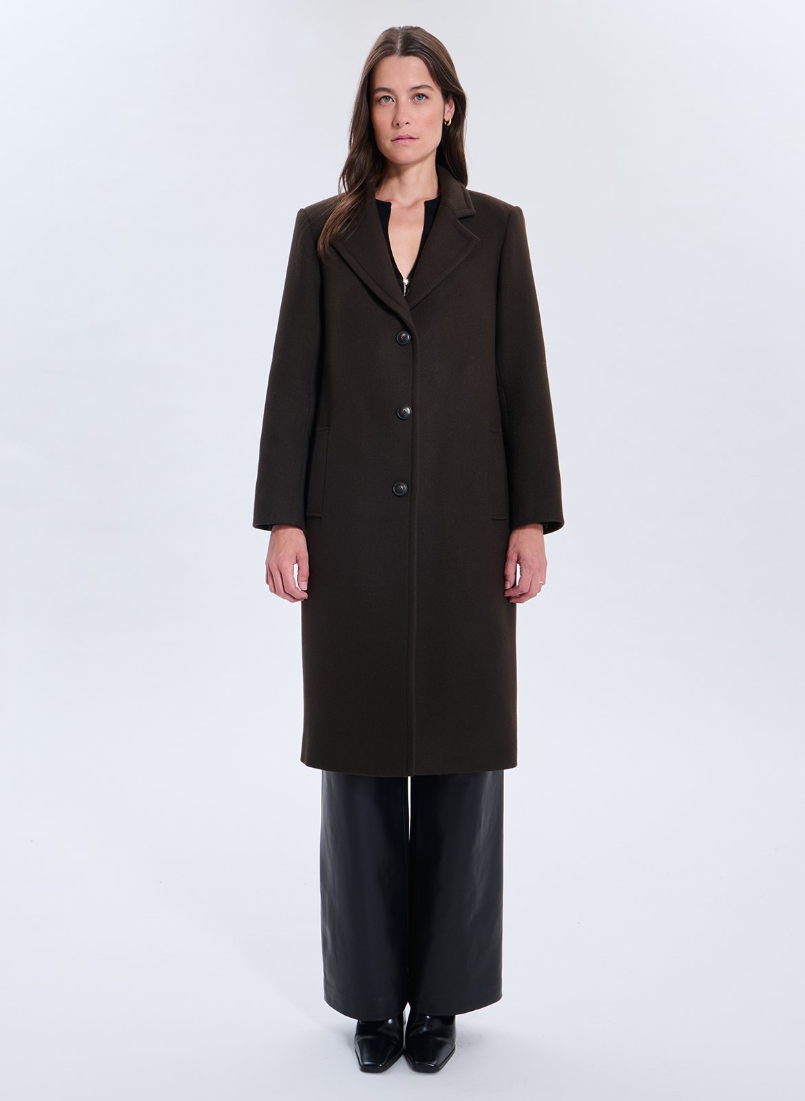 Manteau long droit en laine mélangée ZAPA Marron