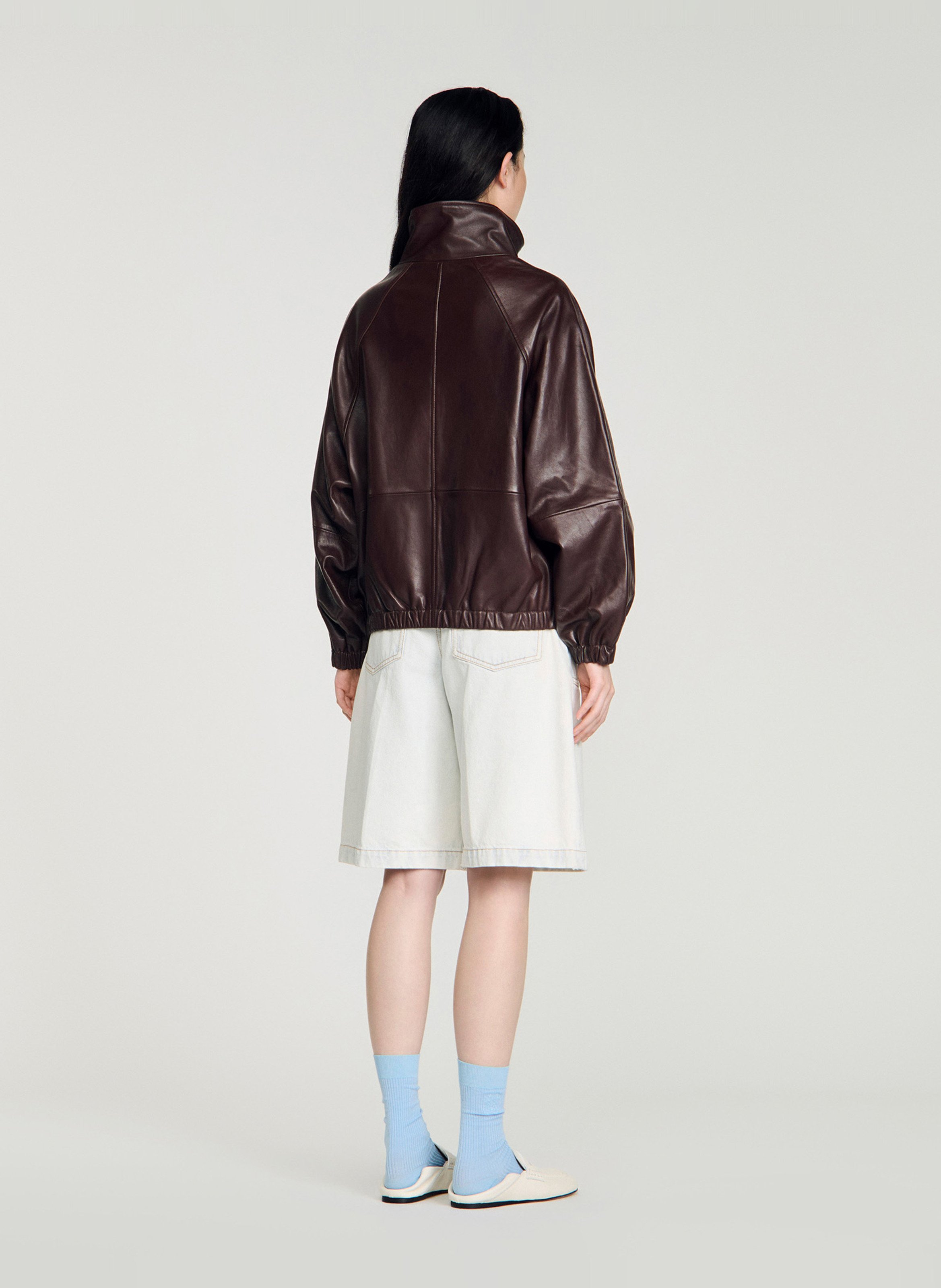 Leren jasje met opstaande kraag SANDRO Bruin