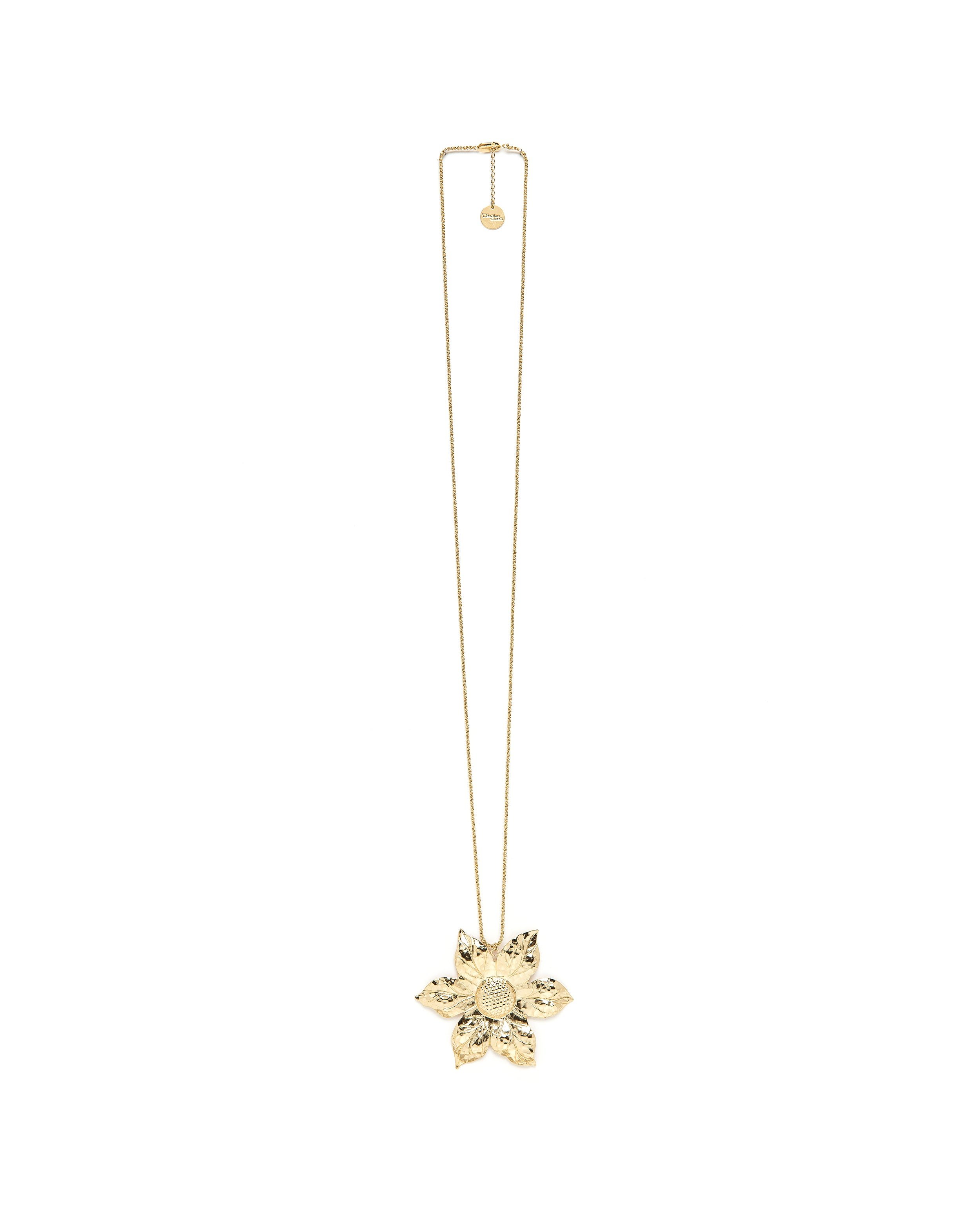 Golden flower long necklace in fine gold Golden