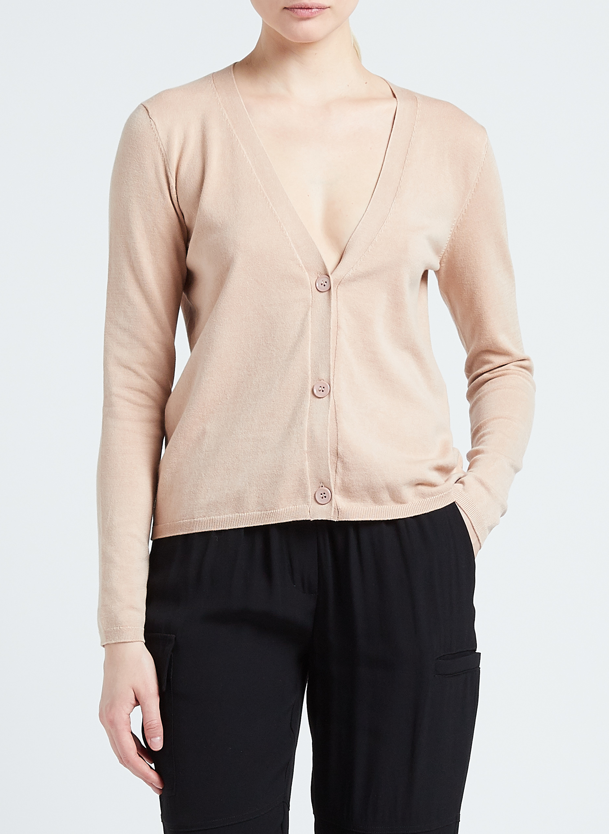 Fijngebreid vest met V-hals MAJESTIC FILATURES Roze