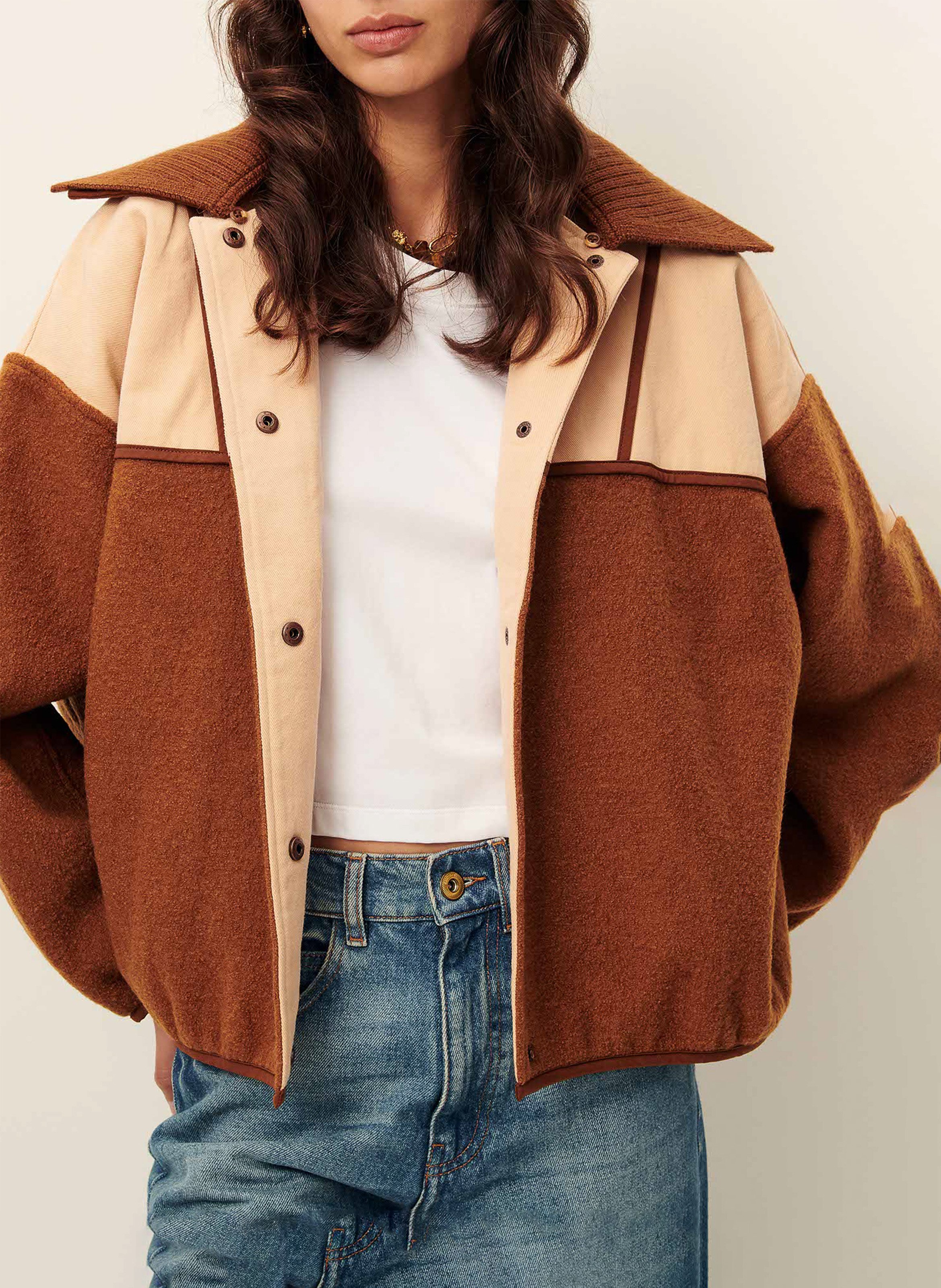 Blouson col classique amovible en laine SESSUN Marron