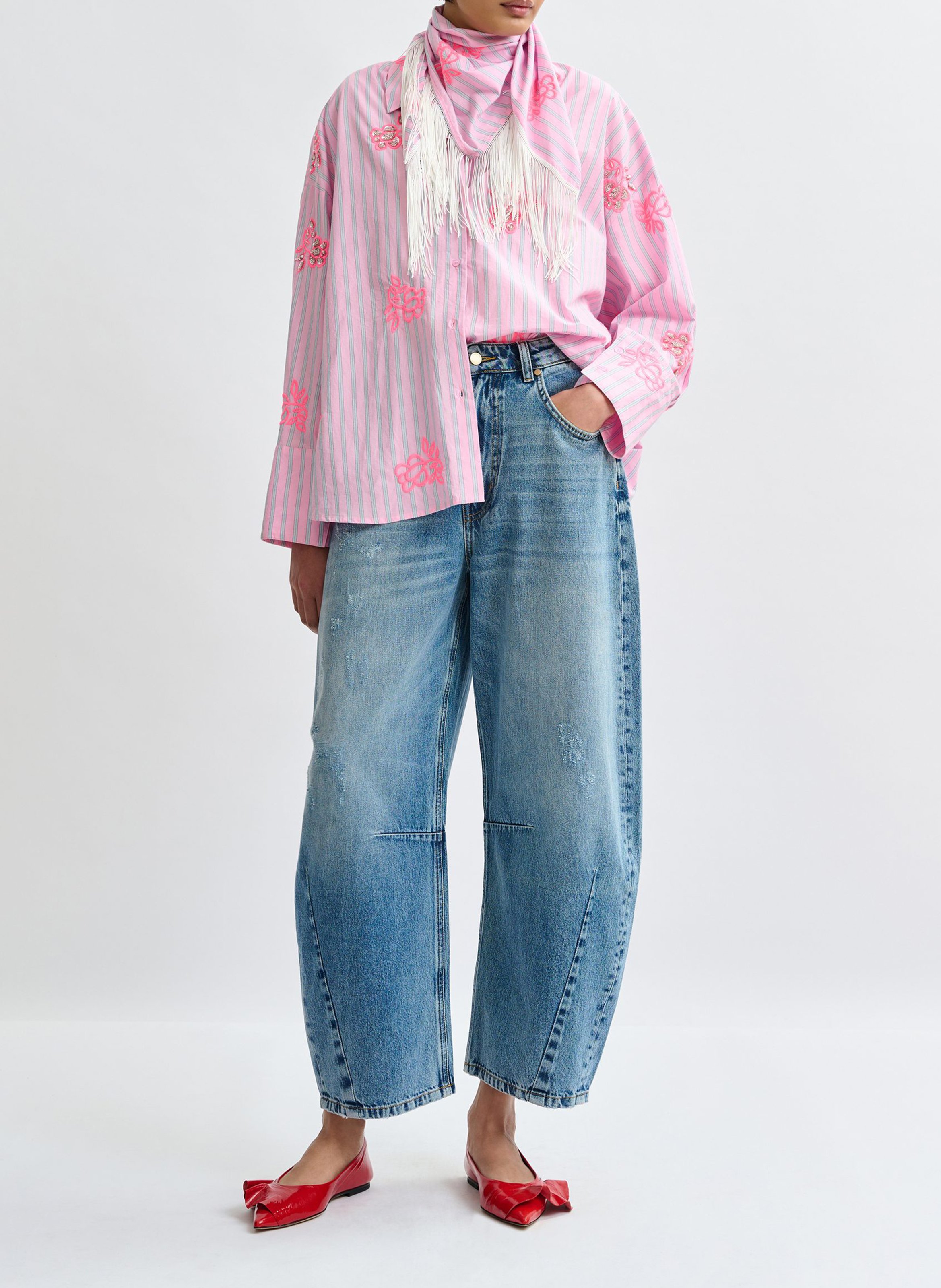 Oversized striped shirt with embroidery ESSENTIEL ANTWERP Pink