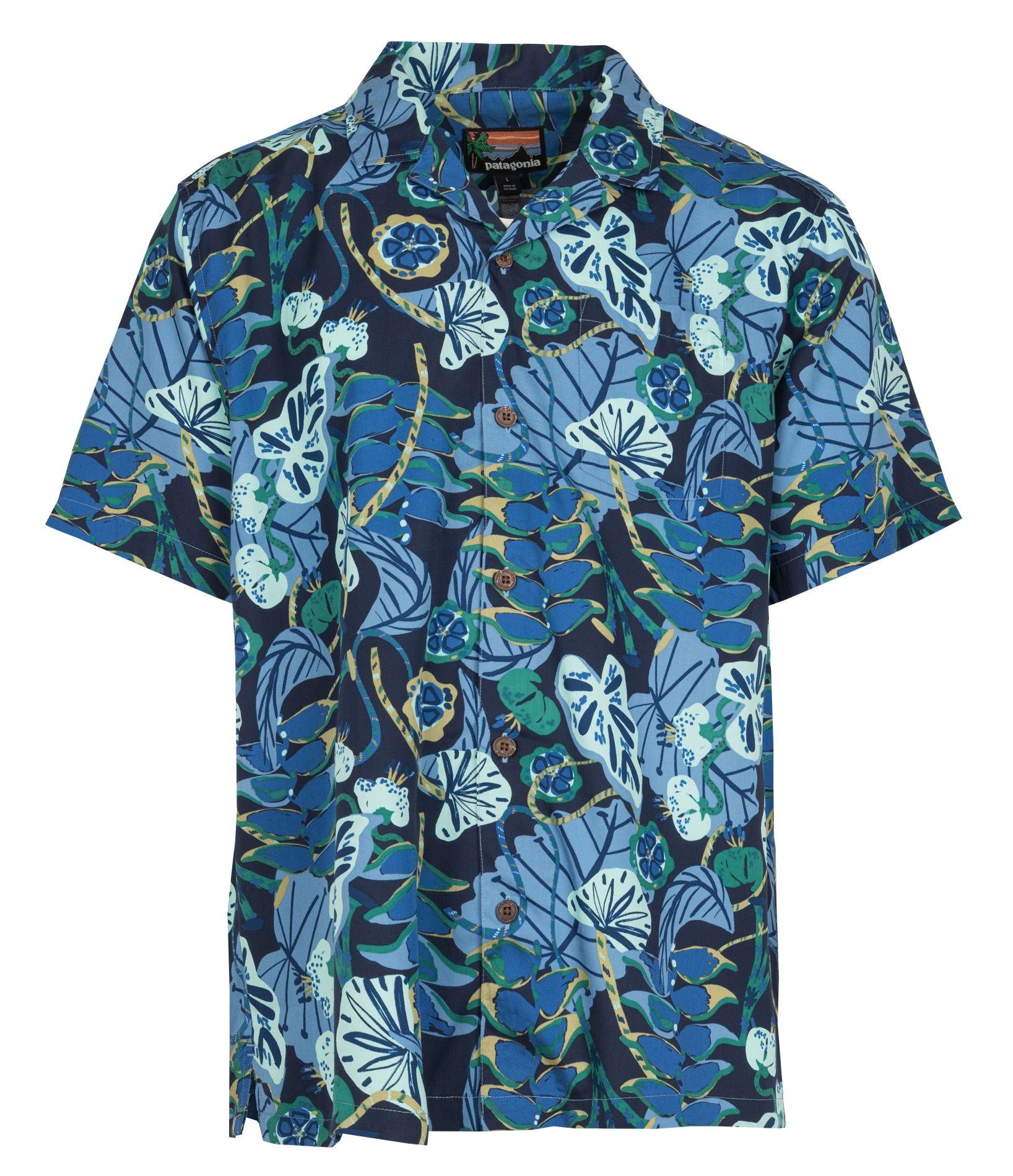 Chemise droite col cubain imprimée PATAGONIA Bleu