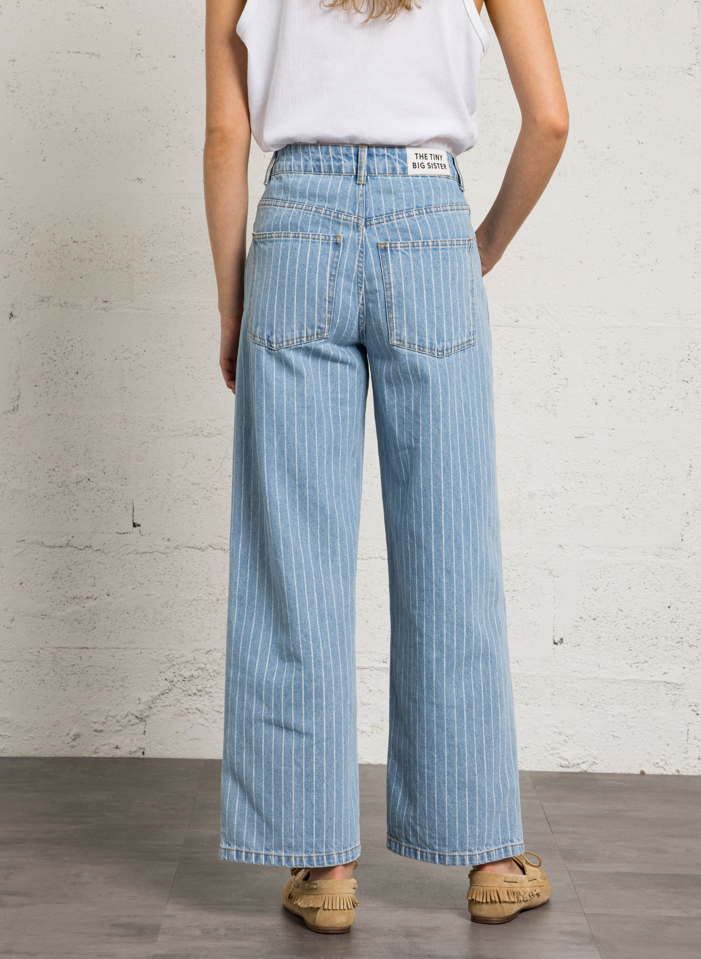 Jean droit en coton rayé THE TINY BIG SISTER Bleu