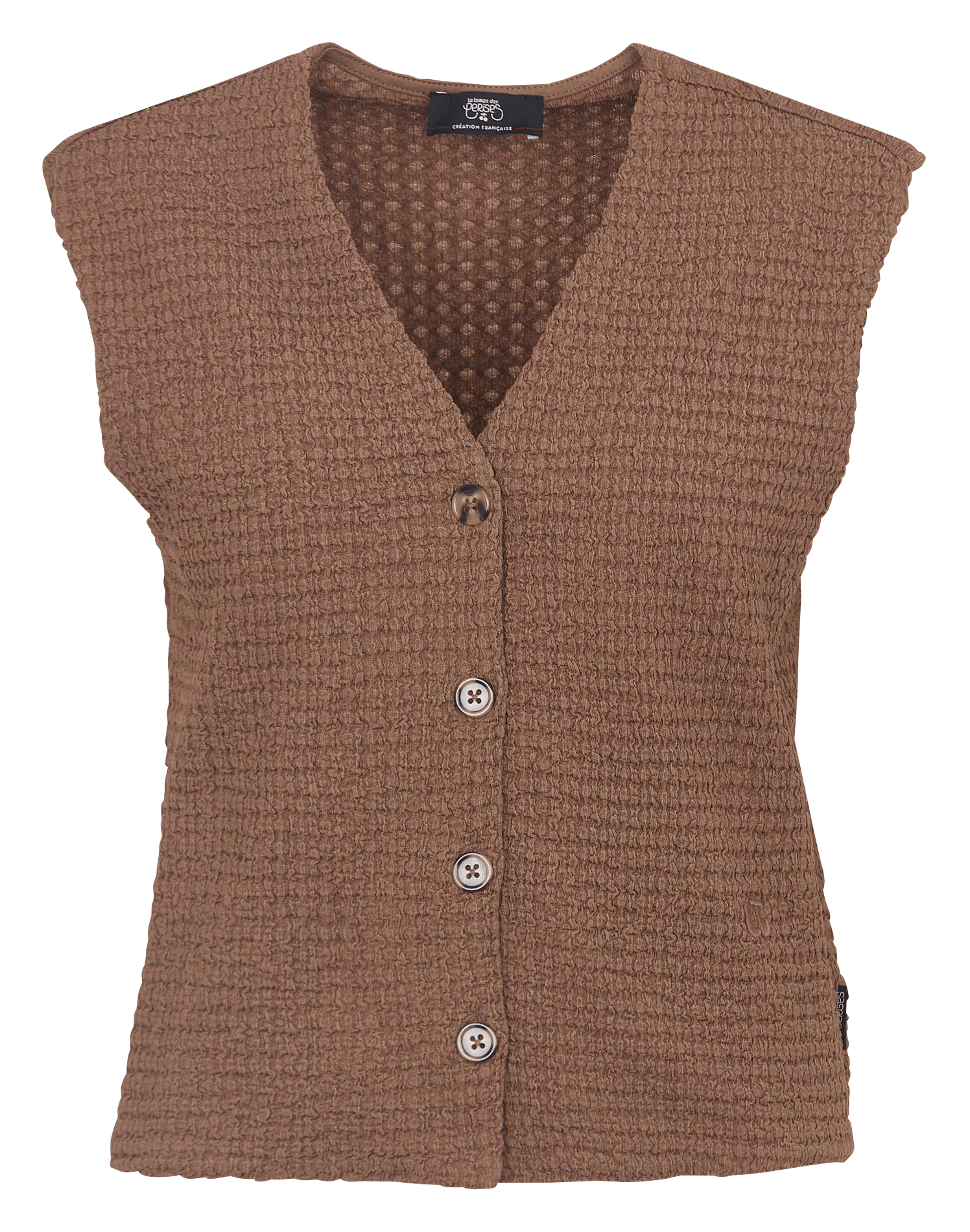 Top droit col V gaufré LE TEMPS DES CERISES Marron
