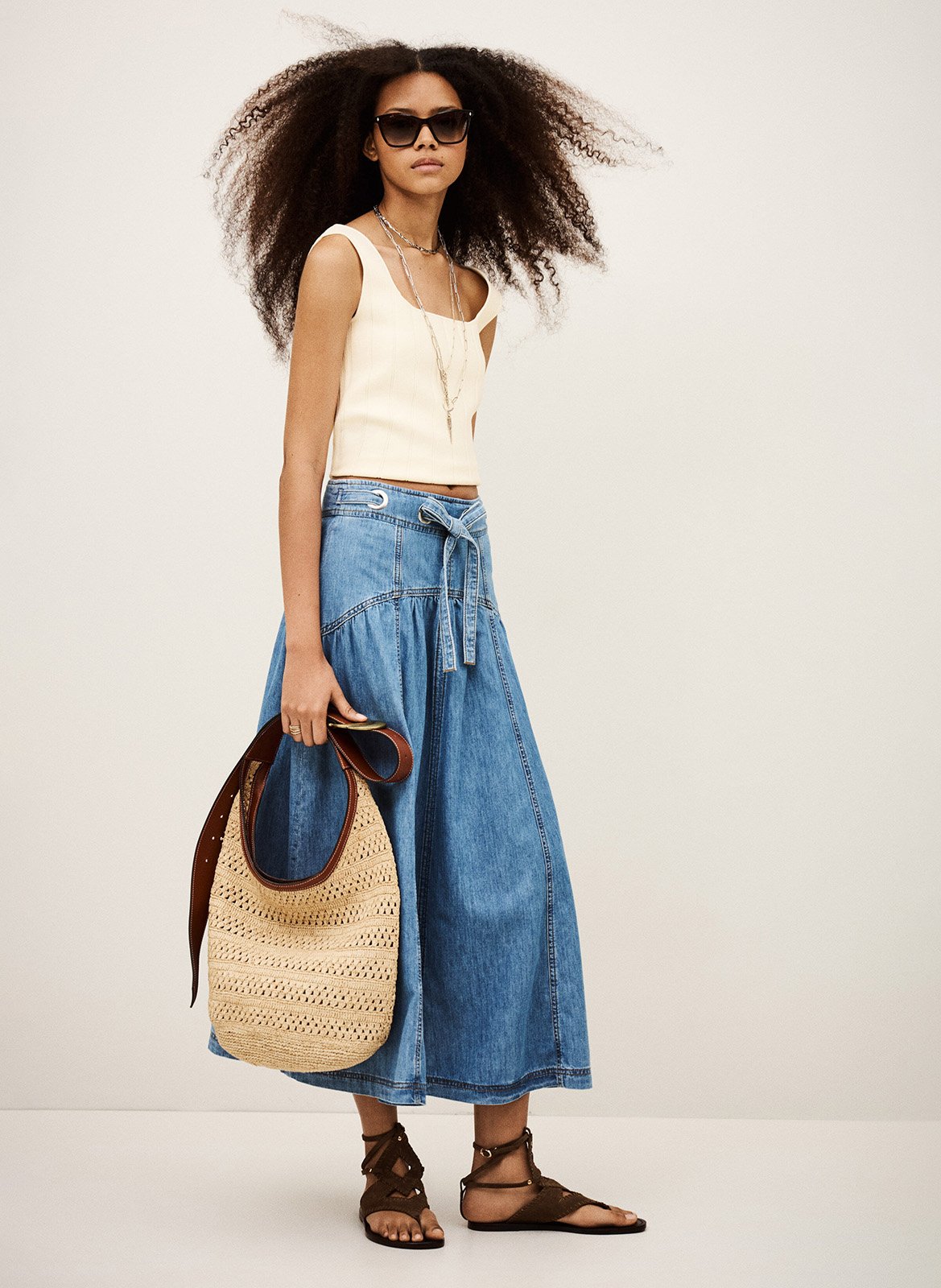 Jupe évasée taille haute en denim BA&SH Bleu