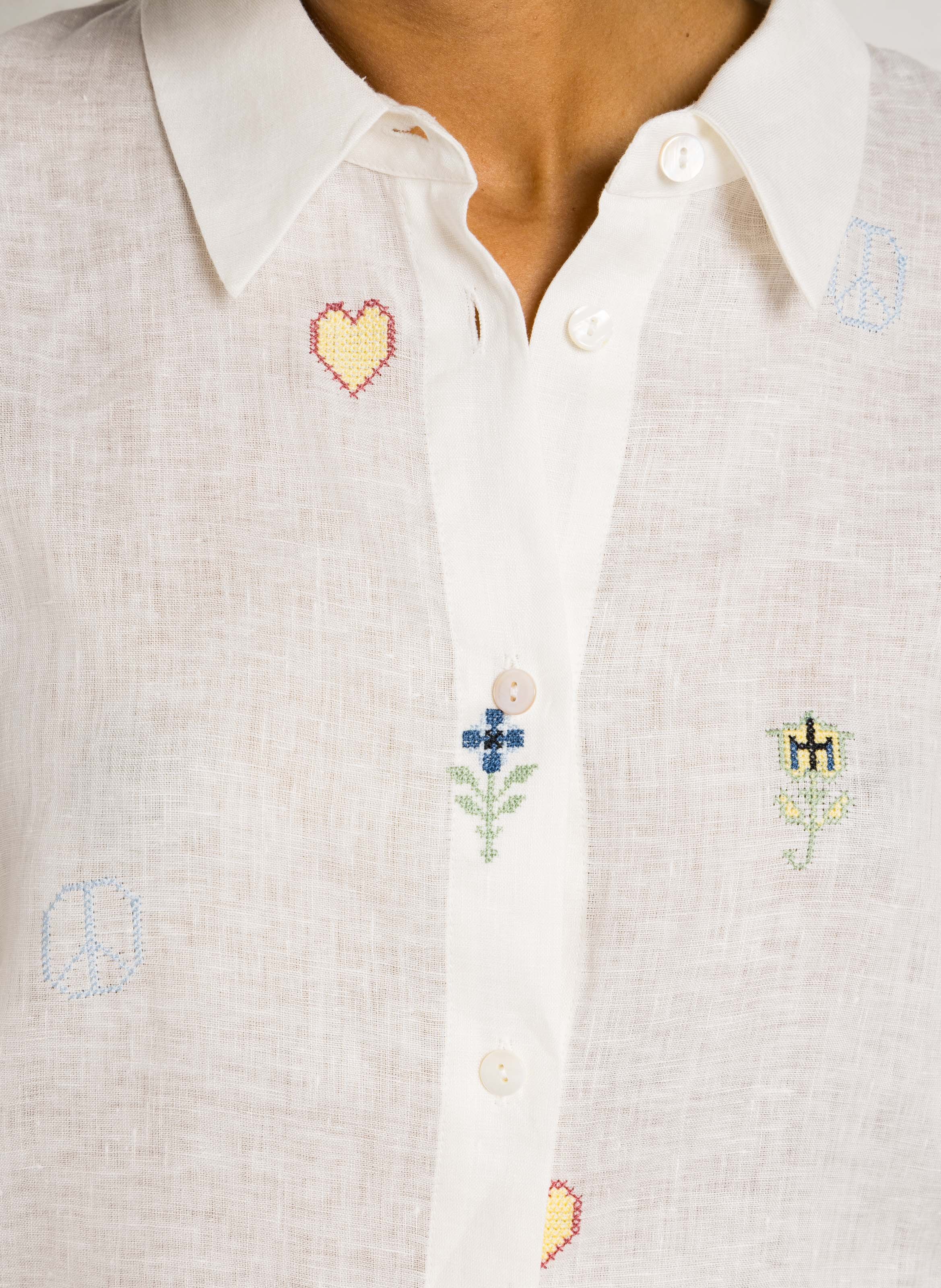 Checked linen shirt with classic collar BERENICE White
