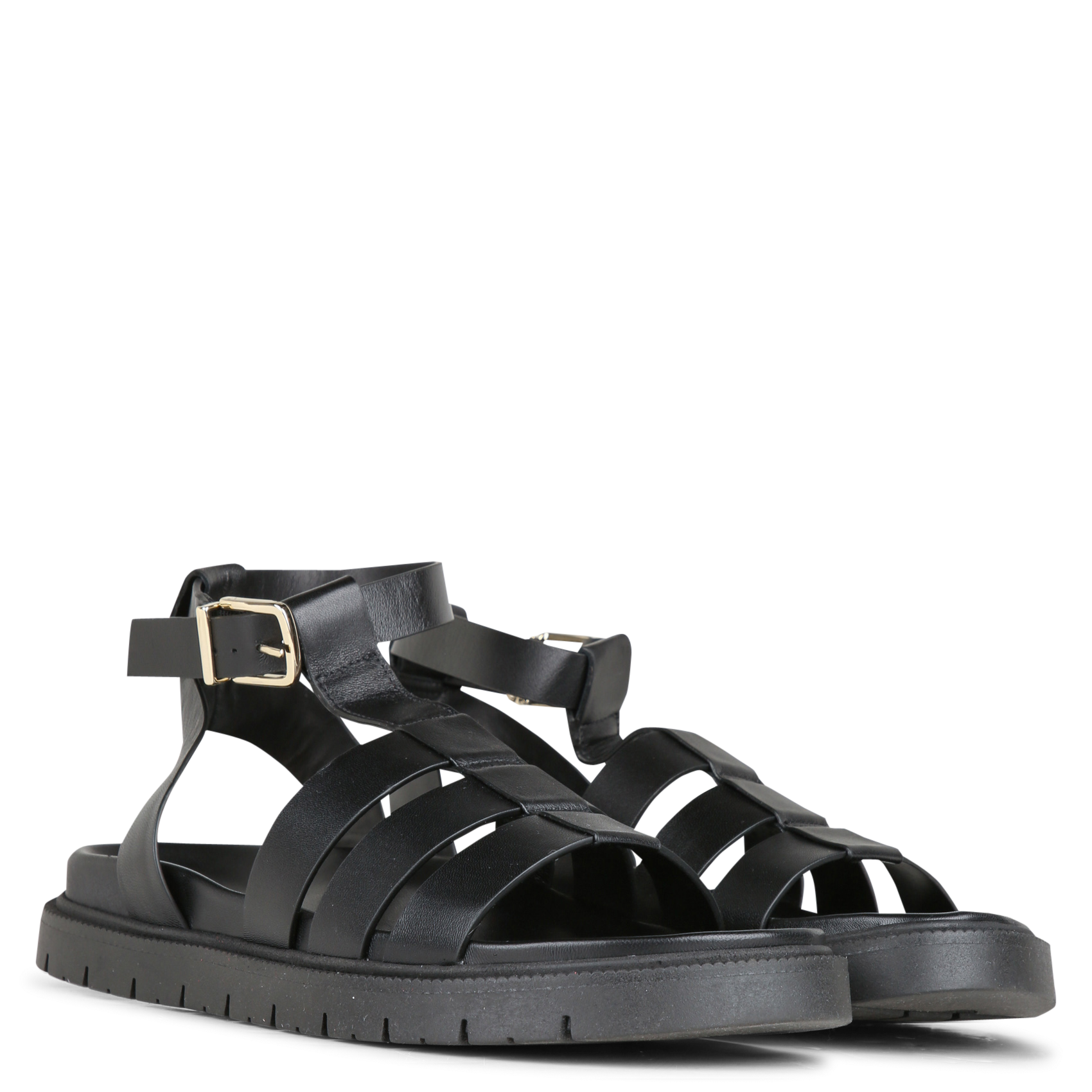 Avarca Berlin - Flache Ledersandalen mit Samt BOBBIES Schwarz