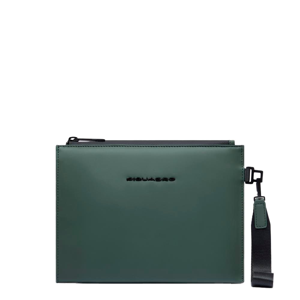Water-repellent canvas clutch with removable handle PIQUADRO Green
