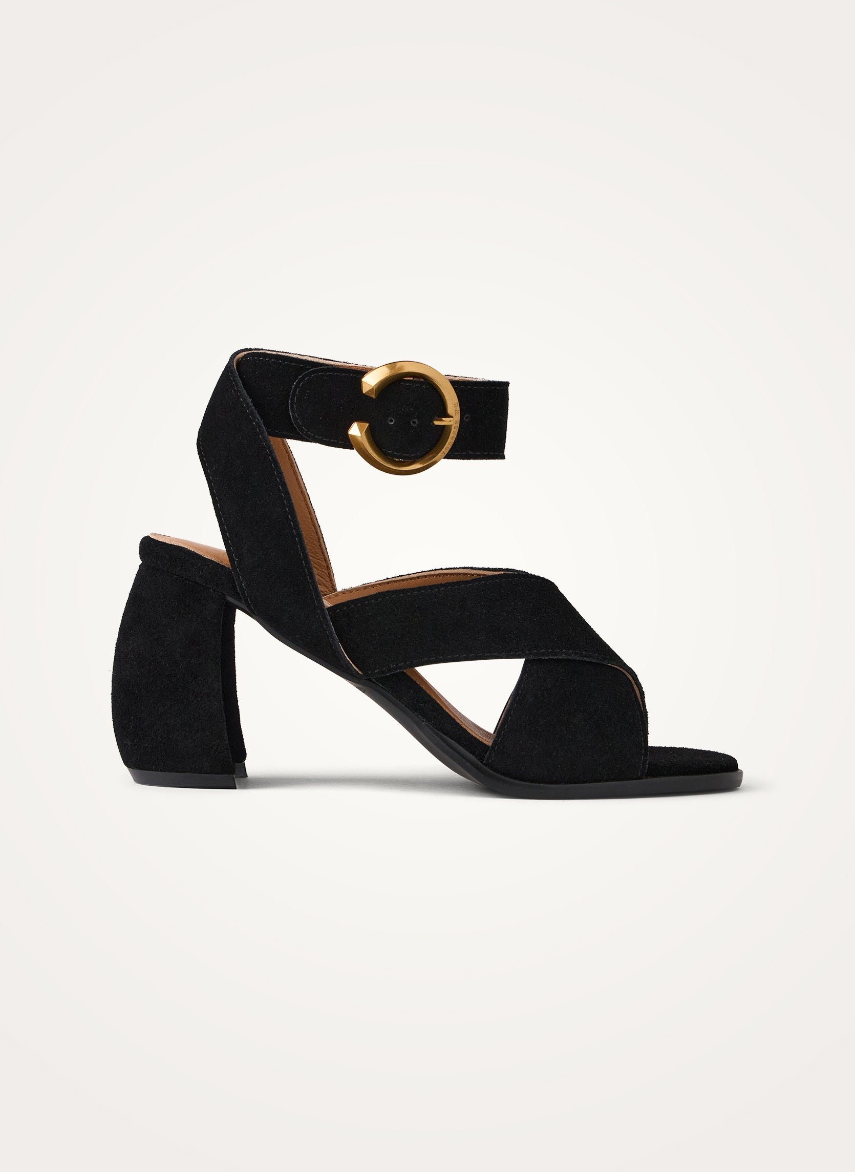 Half-moon heel sandals with multiple crossed straps in metallic effect leather VANESSA WU
