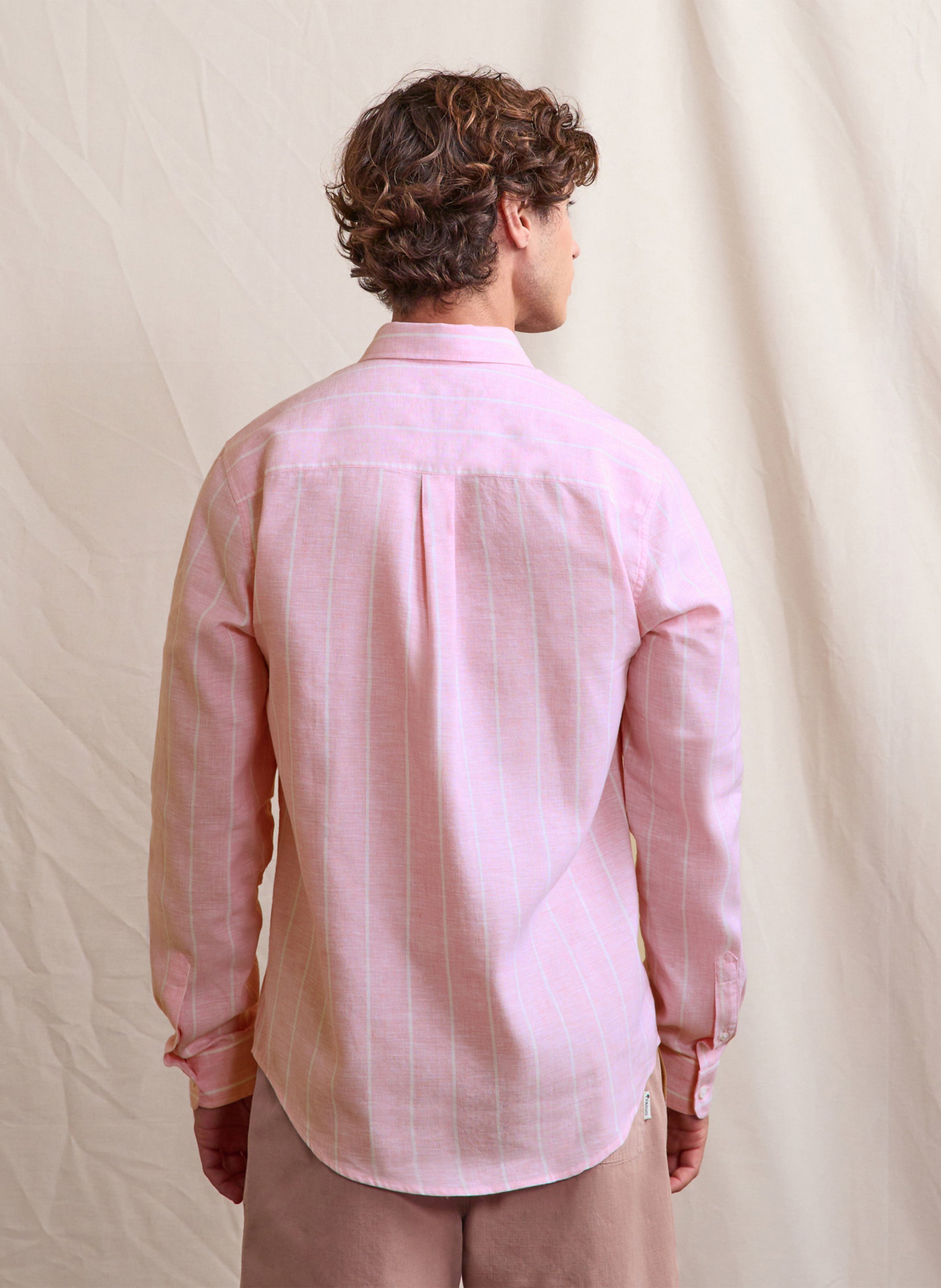 Gerade gestreiftes Hemd aus Baumwolle und Leinen FAGUO Rosa