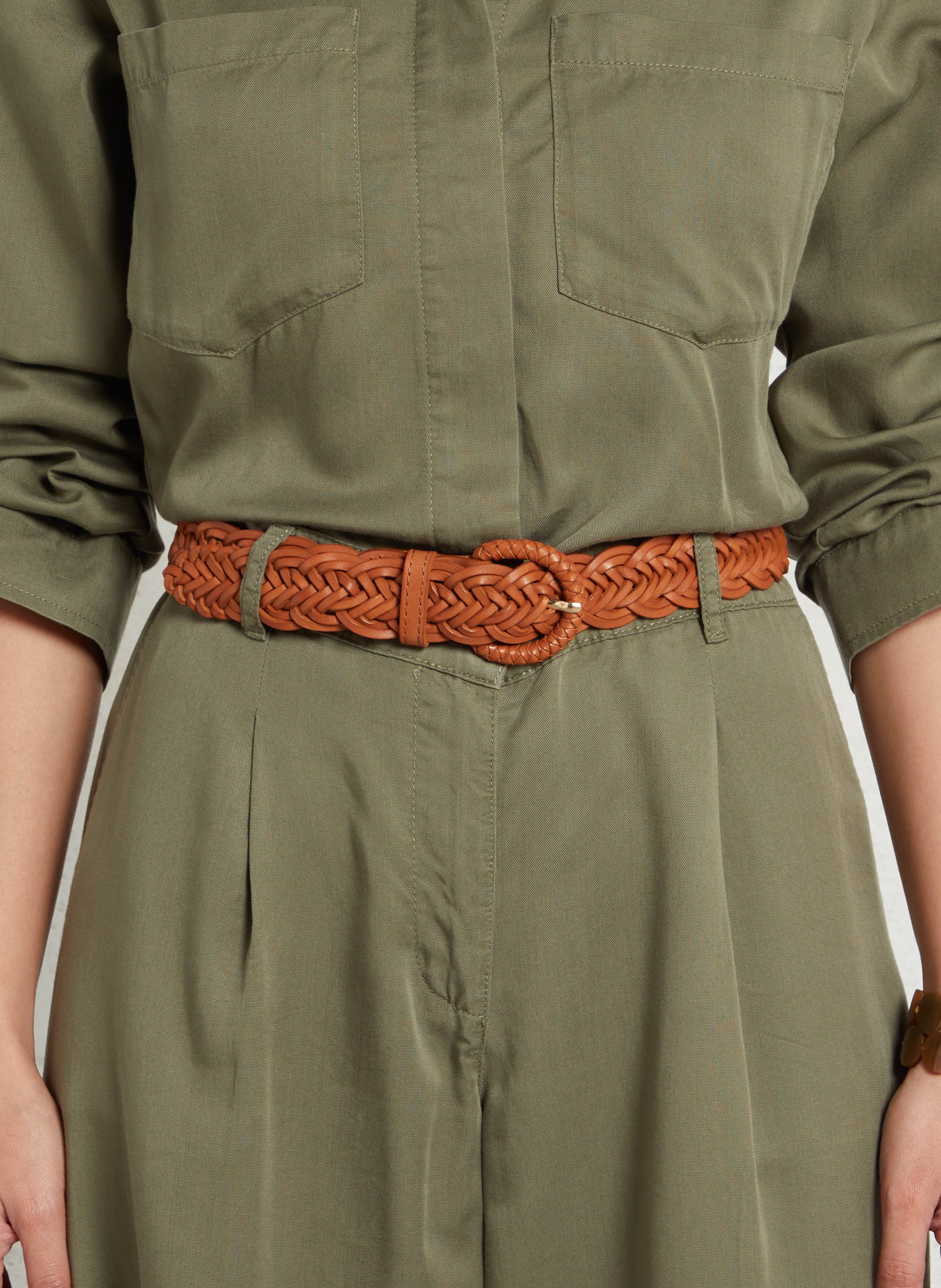 Ceintuur van gevlochten leer Beige