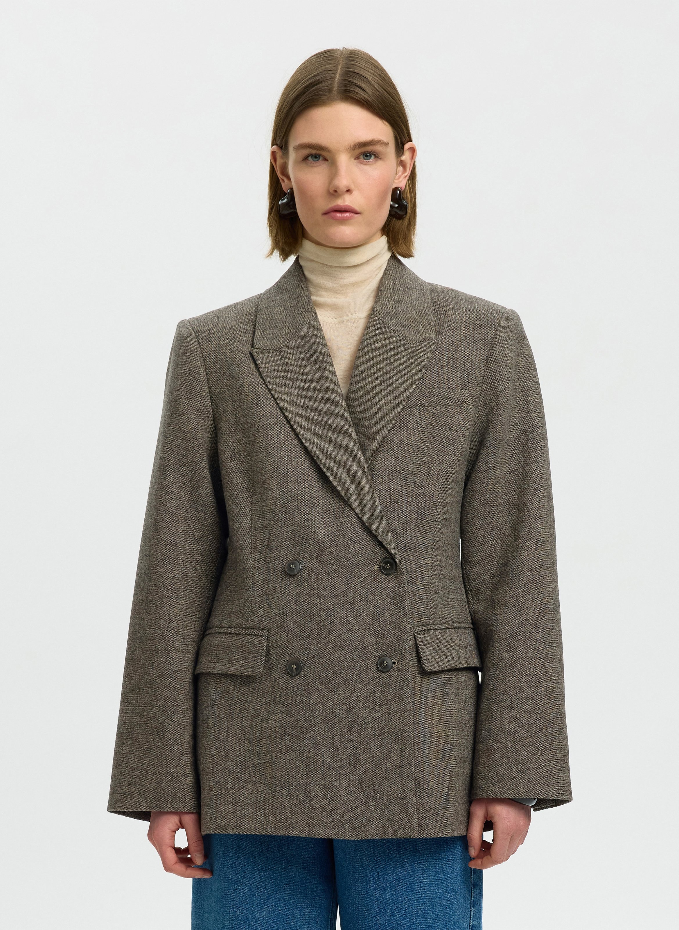 Veste droite col tailleur SELECTED Braun