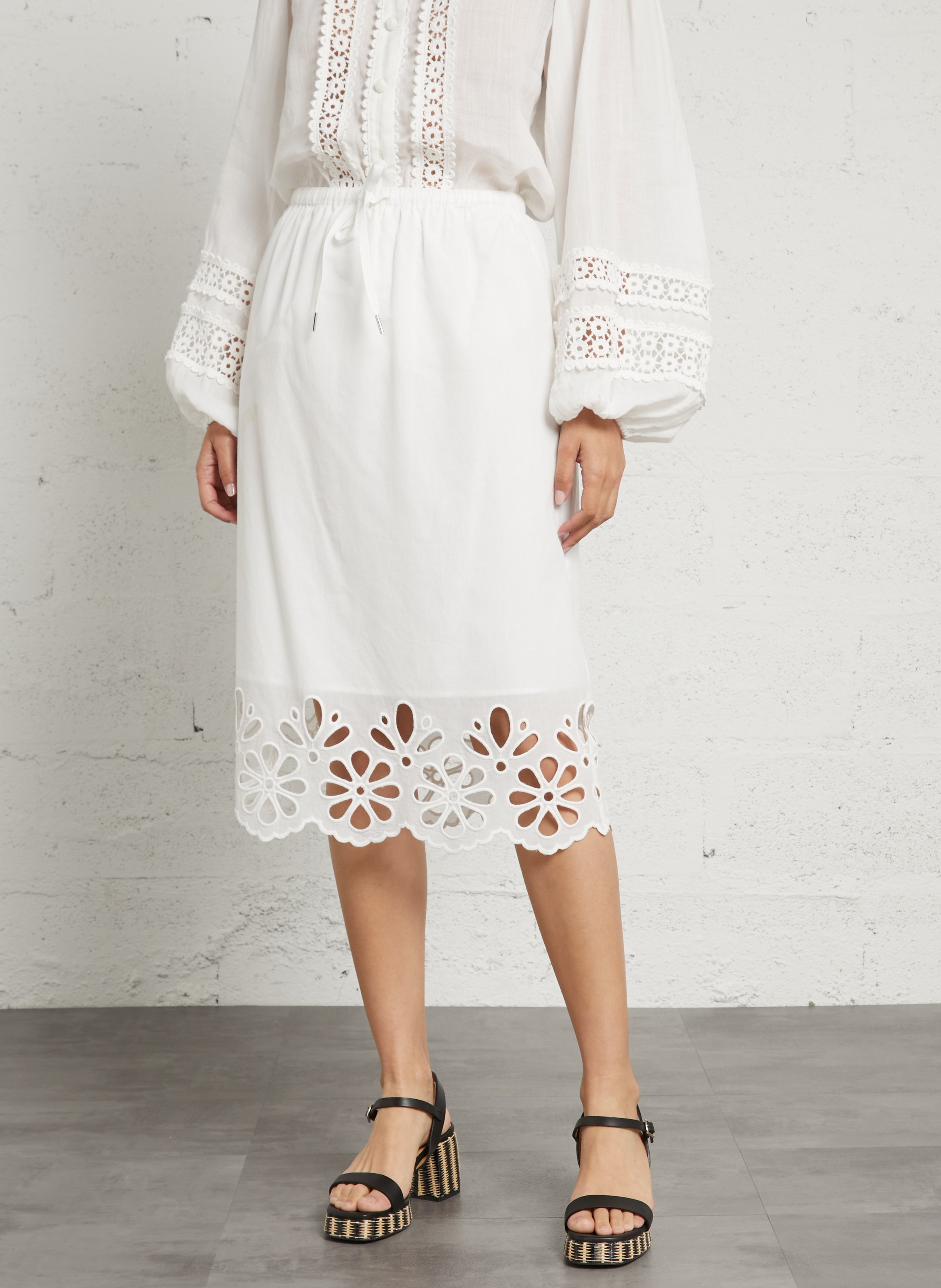 Halflange, katoenen rok BERENICE Wit