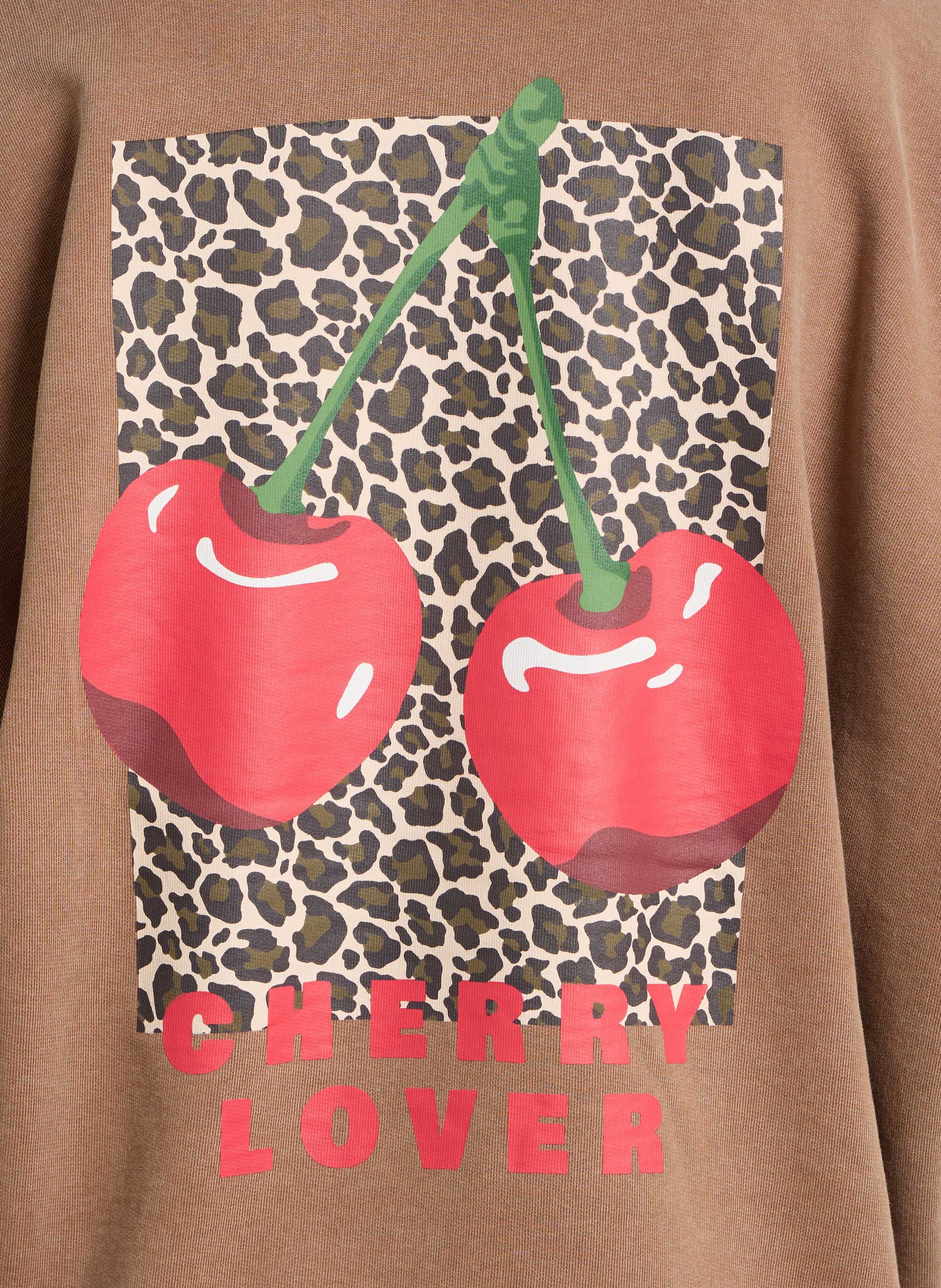 Wijde sweater van katoenmix met ronde hals en zeefdruk LE TEMPS DES CERISES Bruin