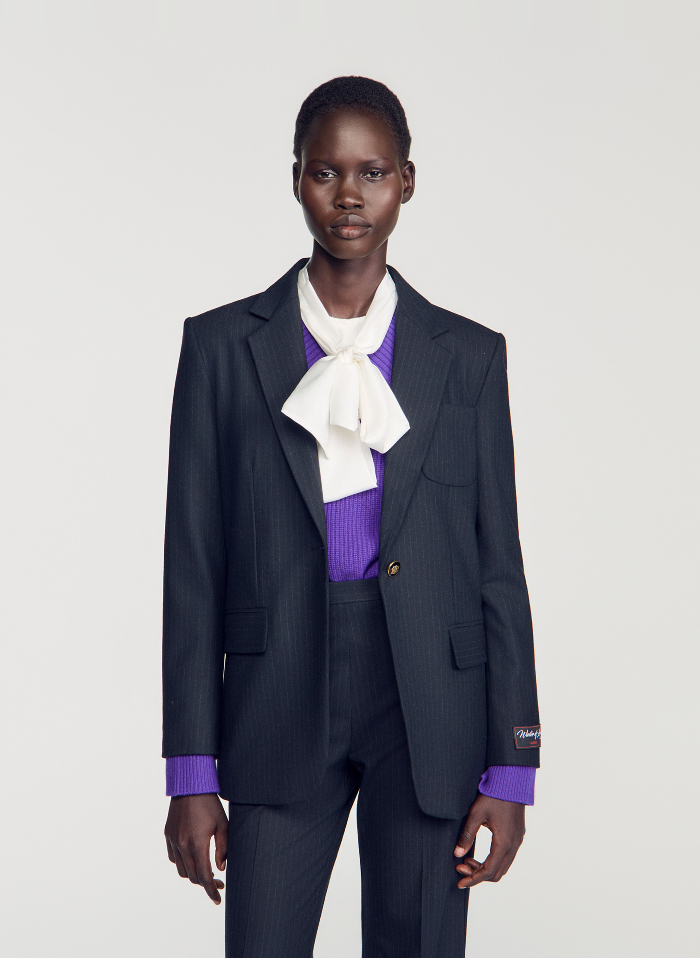 Veste col tailleur en laine mélangée SANDRO Blue