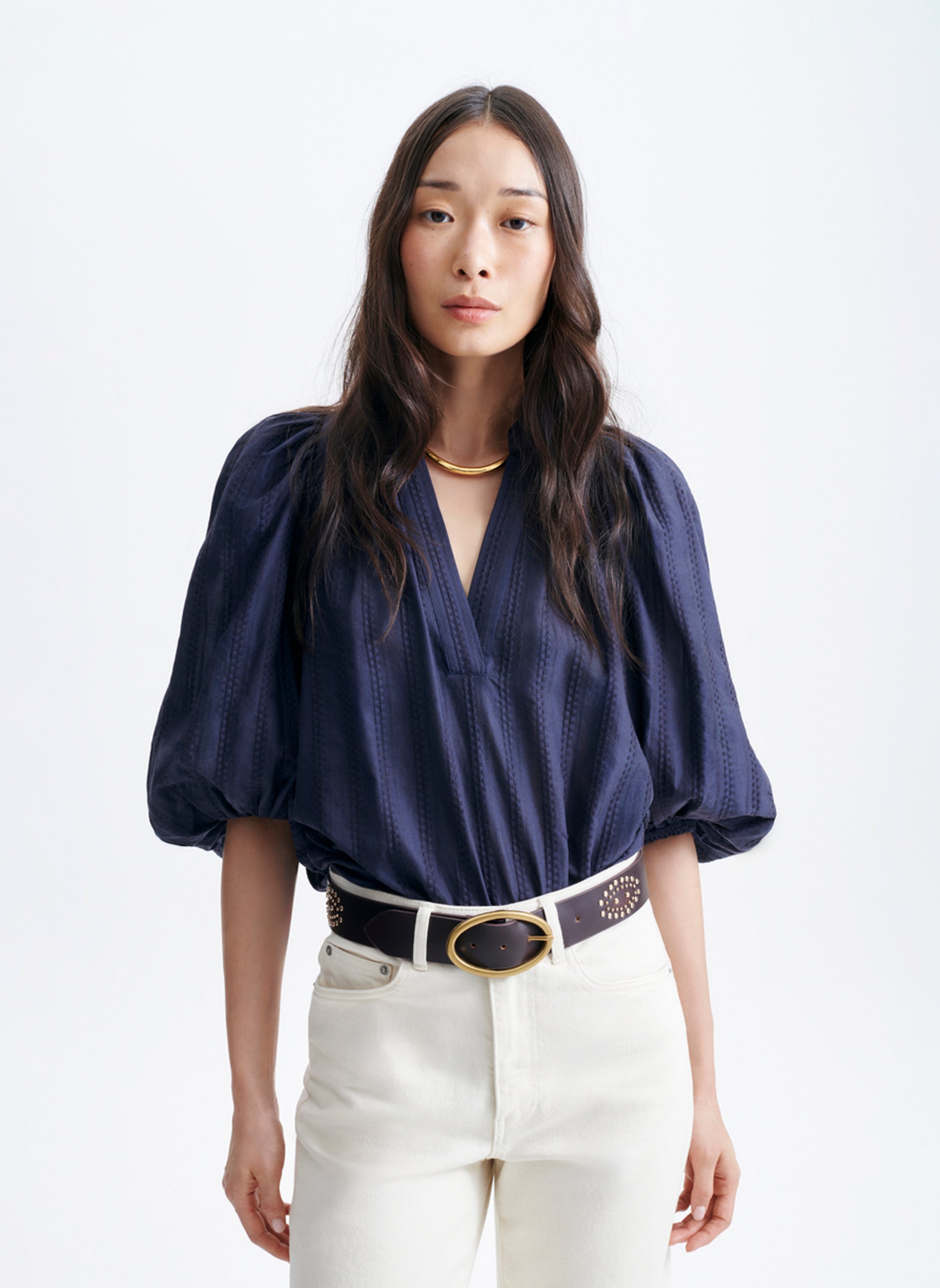 Baumwollbluse mit V-Ausschnitt VANESSA BRUNO Blau