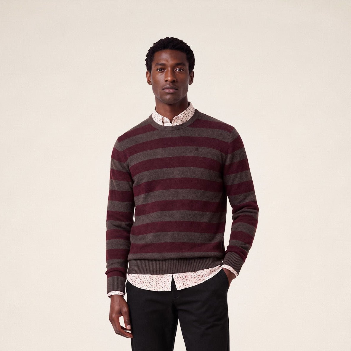 Mirzan Brownie Brown Striped Wool Crew-Neck Sweater SERGE BLANCO Brown