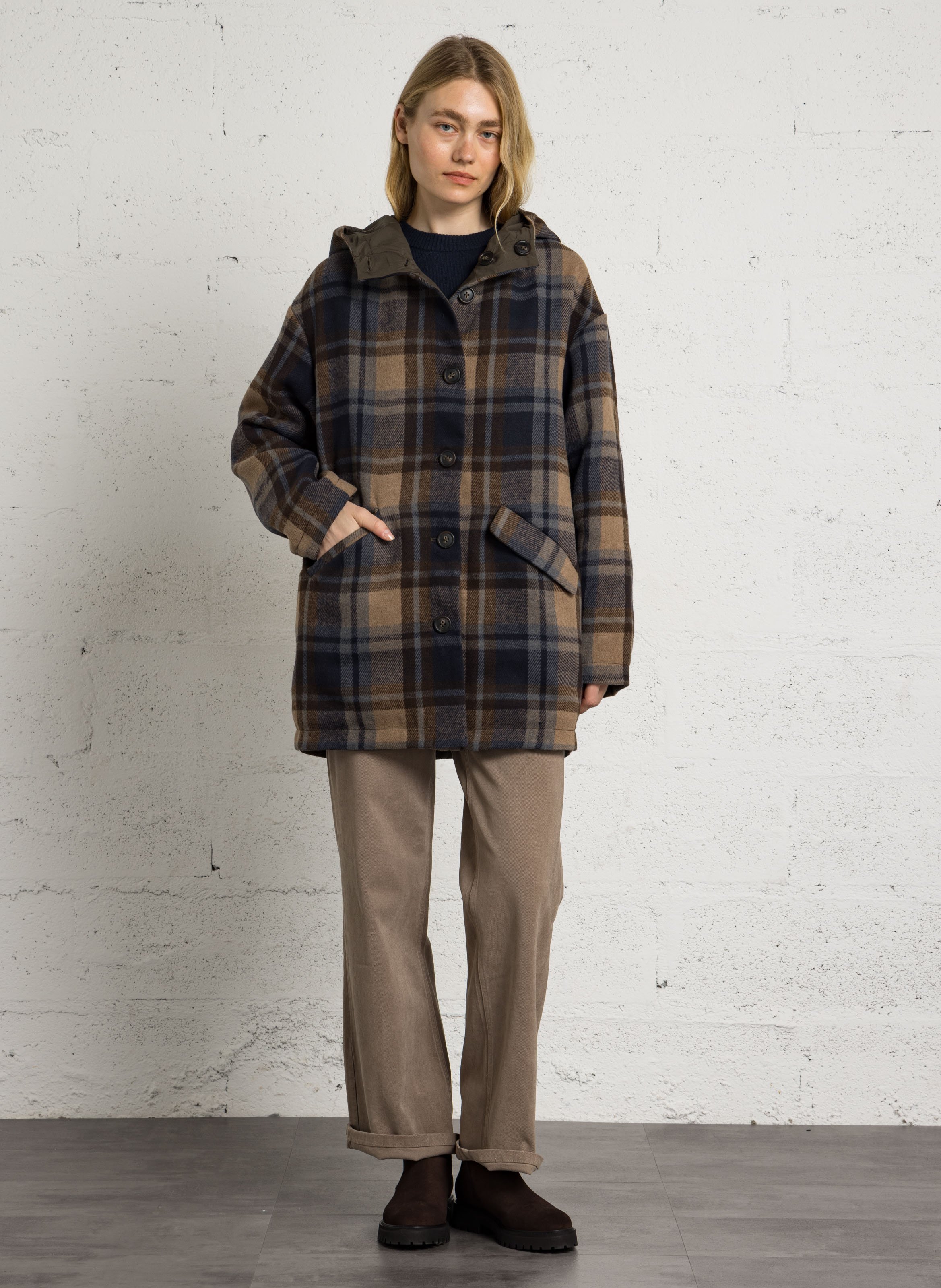 Manteau oversize à carreaux SUD EXPRESS Kaki