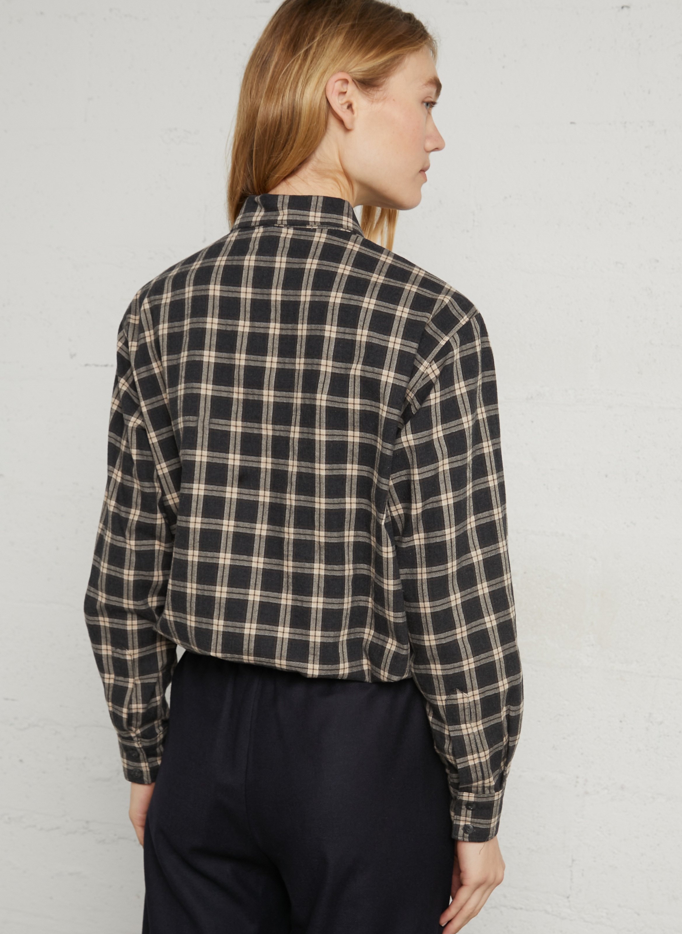 Checked cotton ruched shirt DIEGA Grey